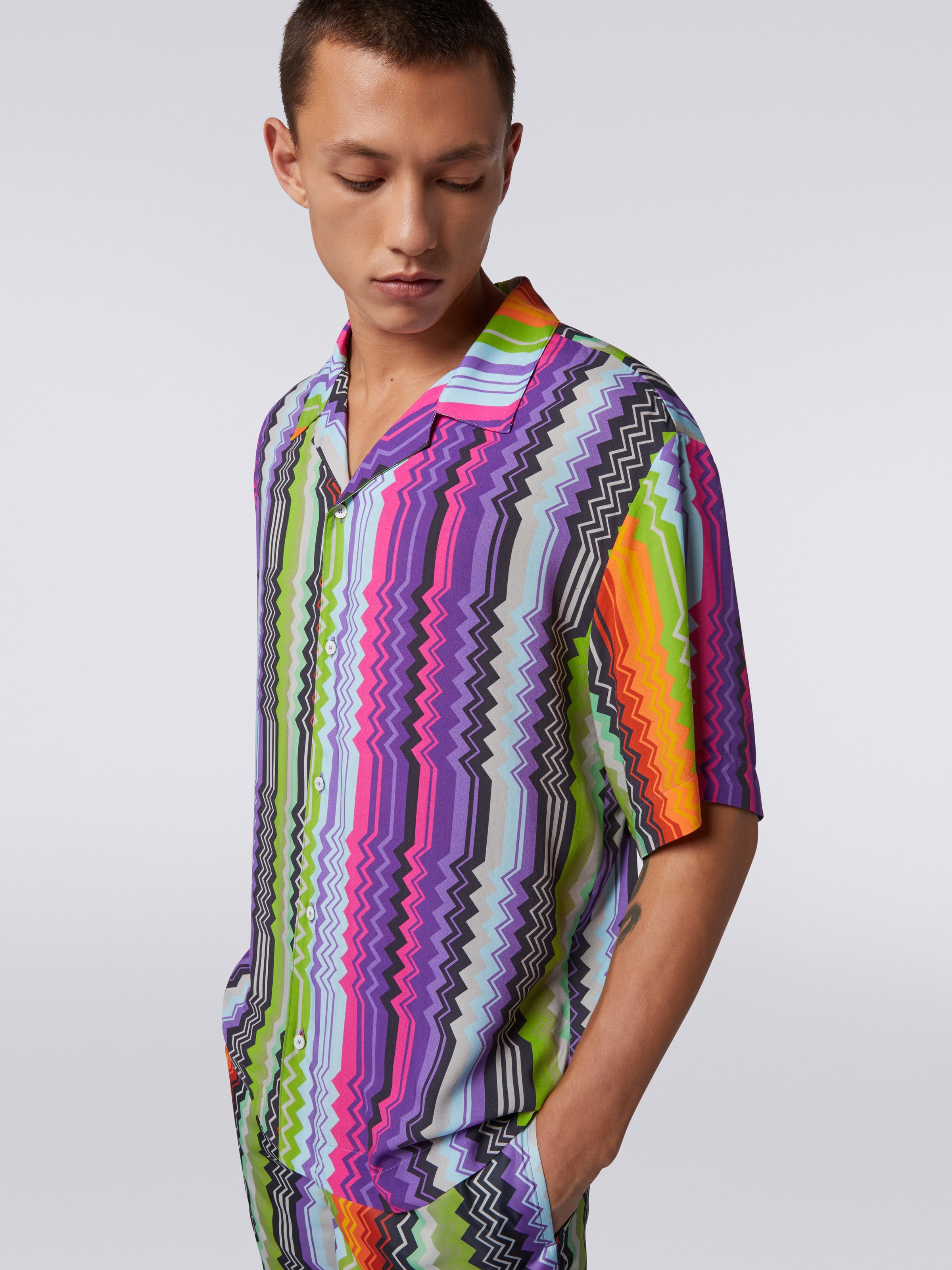 Camicia modello bowling in viscosa, Multicolore  - 4