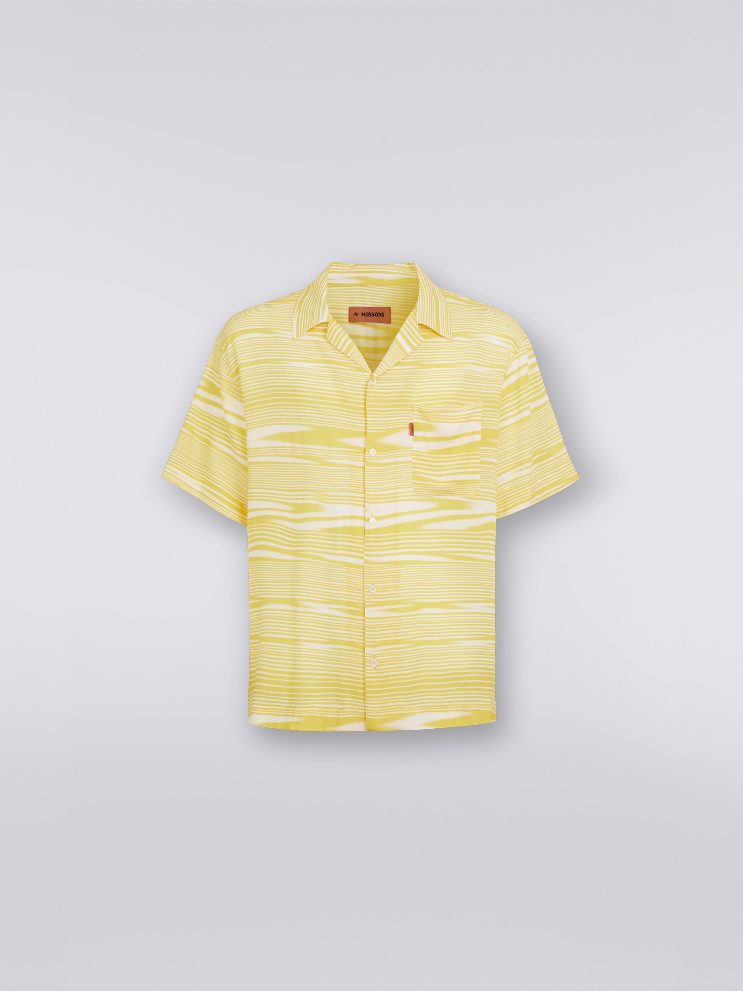 Short-sleeved viscose bowling shirt, White & Yellow - 0