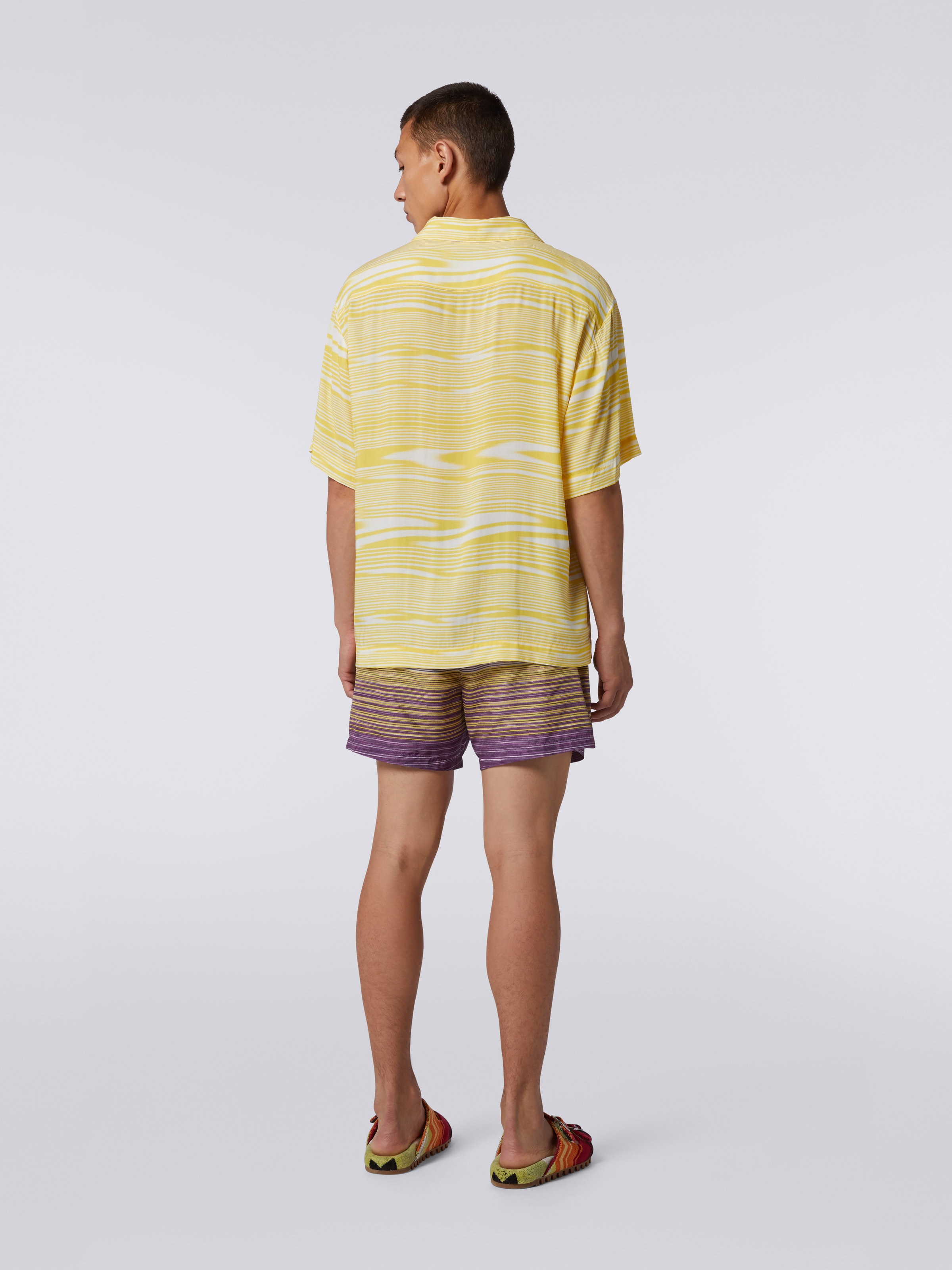 Short-sleeved viscose bowling shirt, White & Yellow - 3