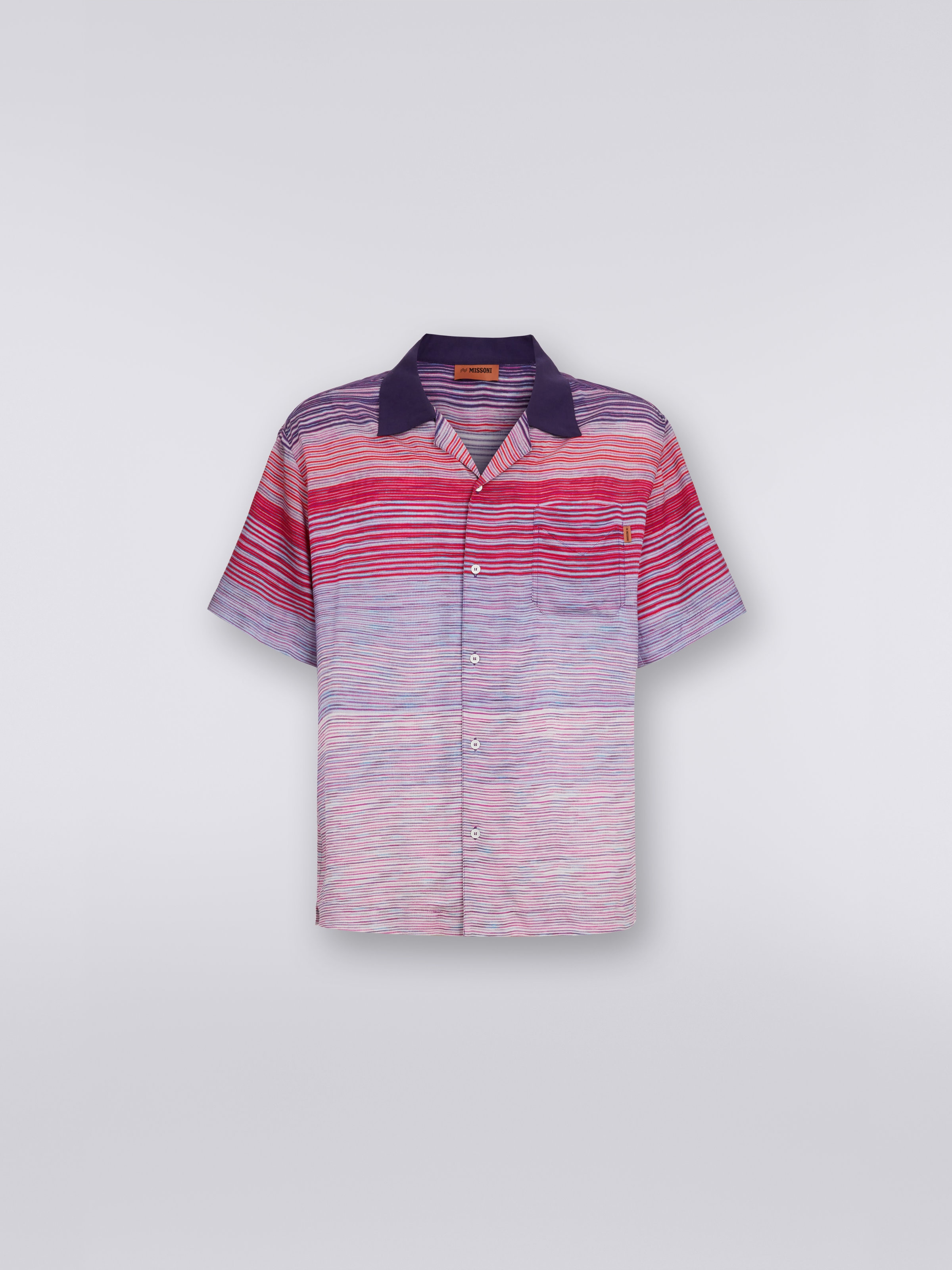 Kurzärmeliges Baumwollhemd im Bowling-Stil, Rot, Violett & Hellblau - 0