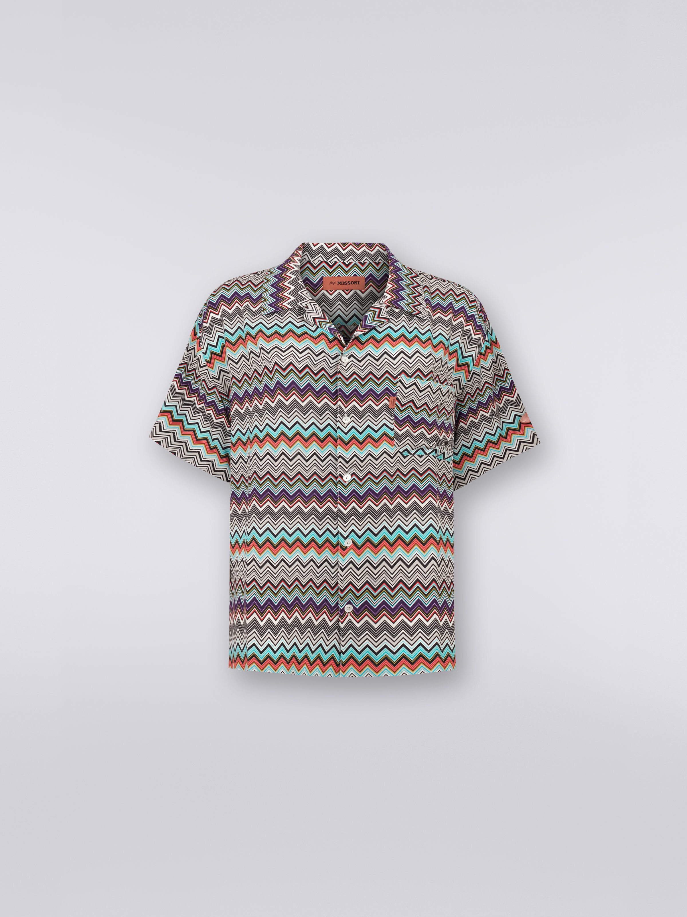 Short-sleeved viscose bowling shirt, Multicoloured - 0