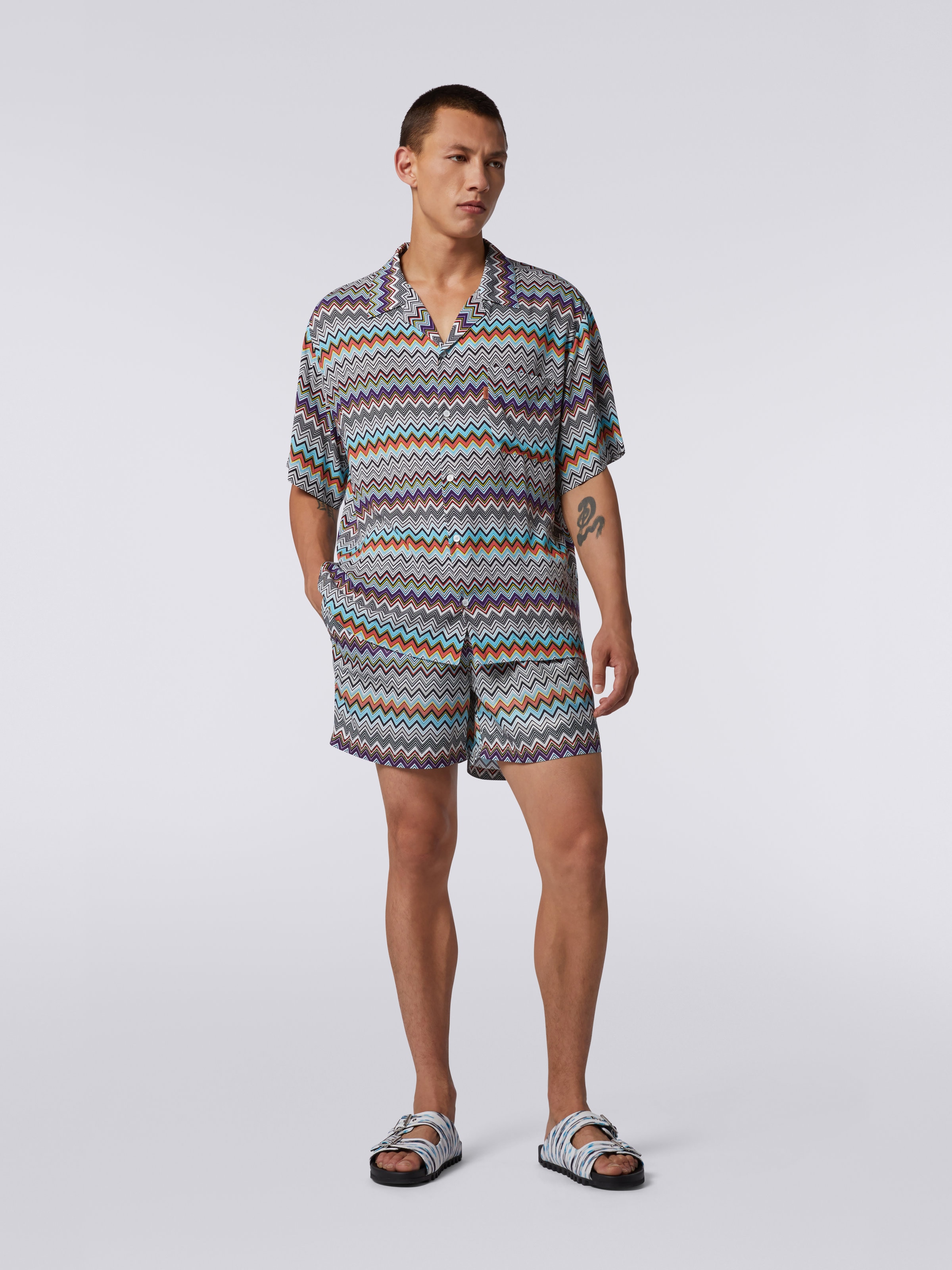 Short-sleeved viscose bowling shirt, Multicoloured - 1