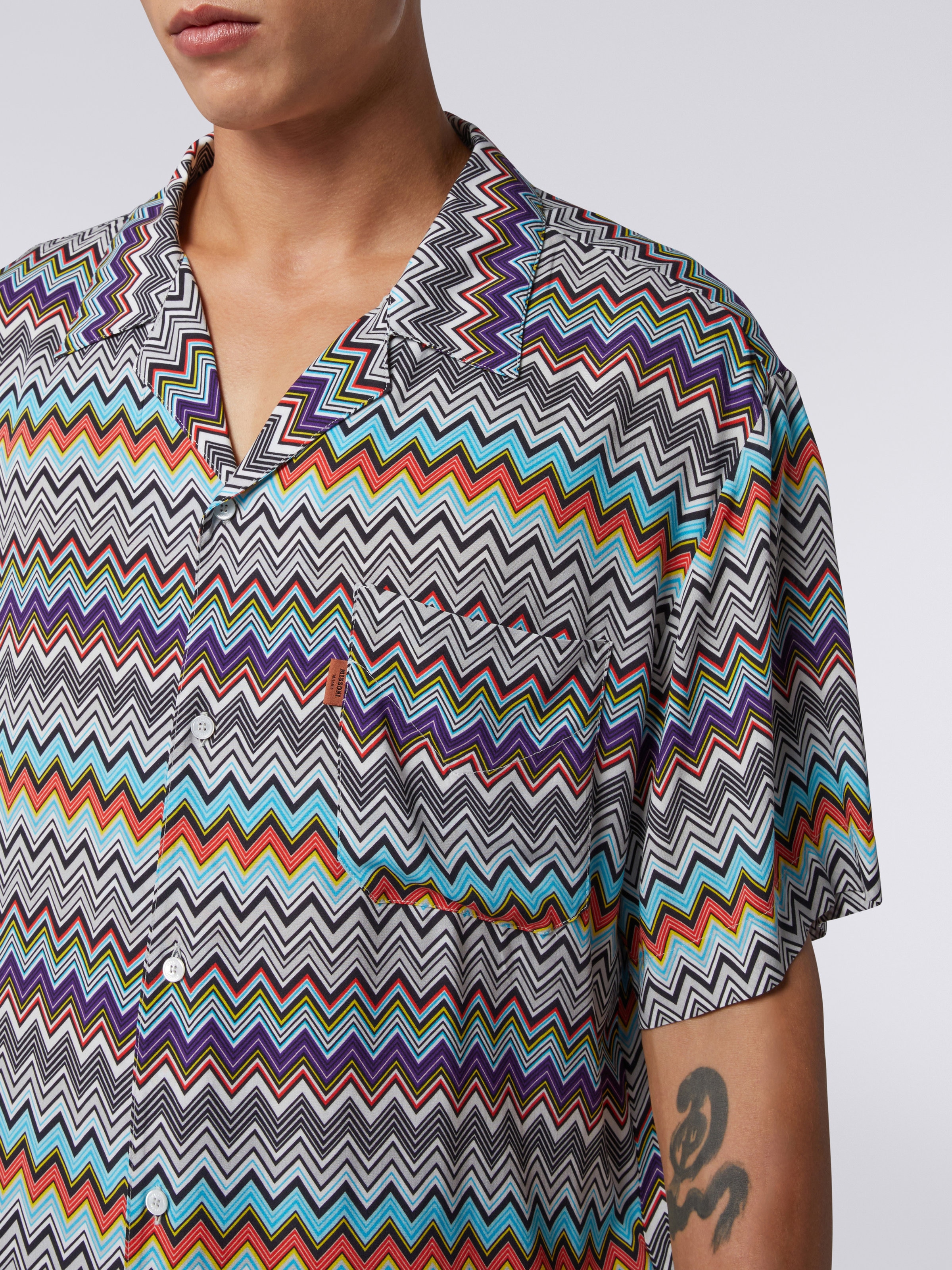Short-sleeved viscose bowling shirt, Multicoloured - 4