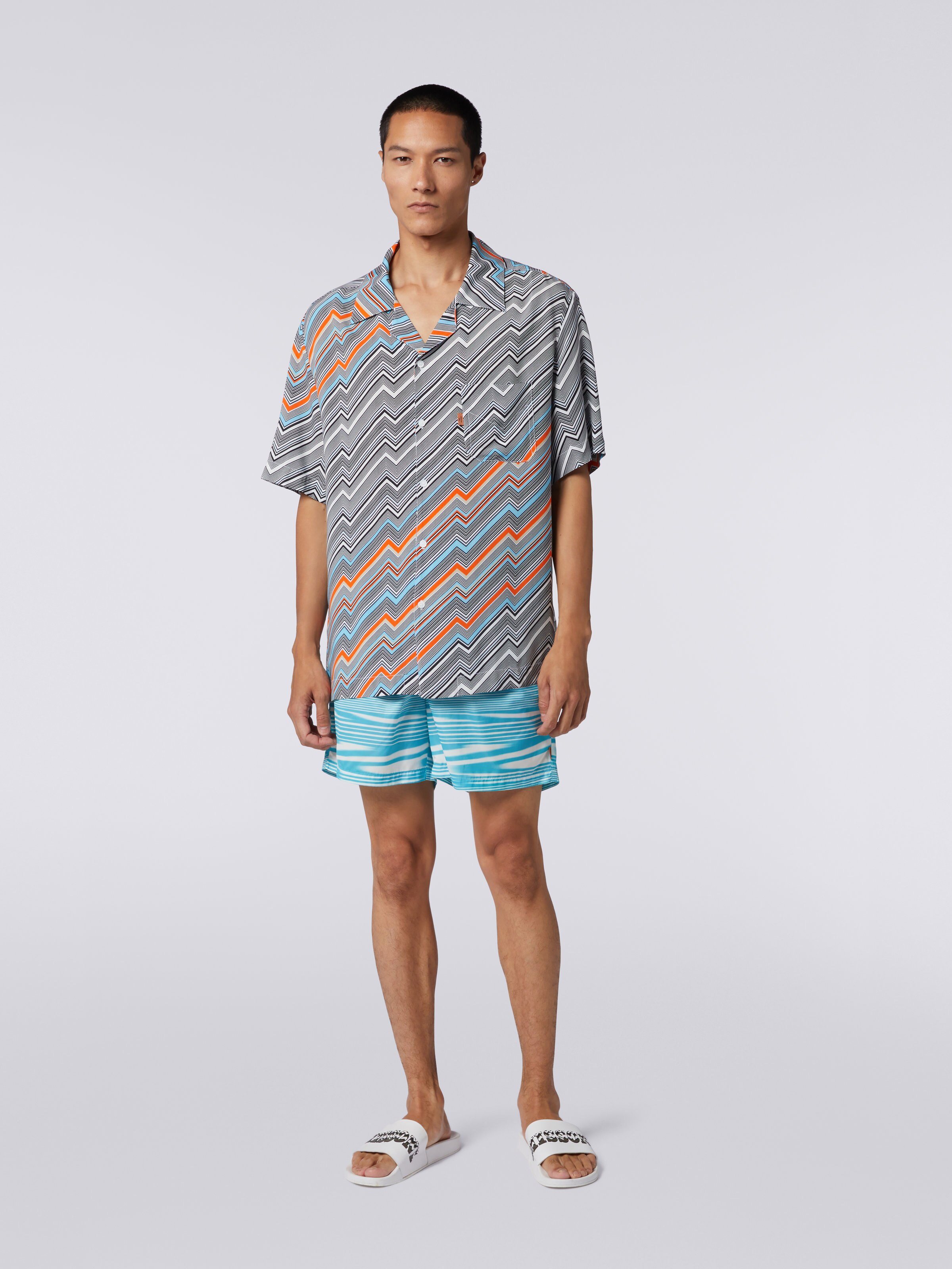 Camicia modello bowling a maniche corte in viscosa , Multicolore  - 1