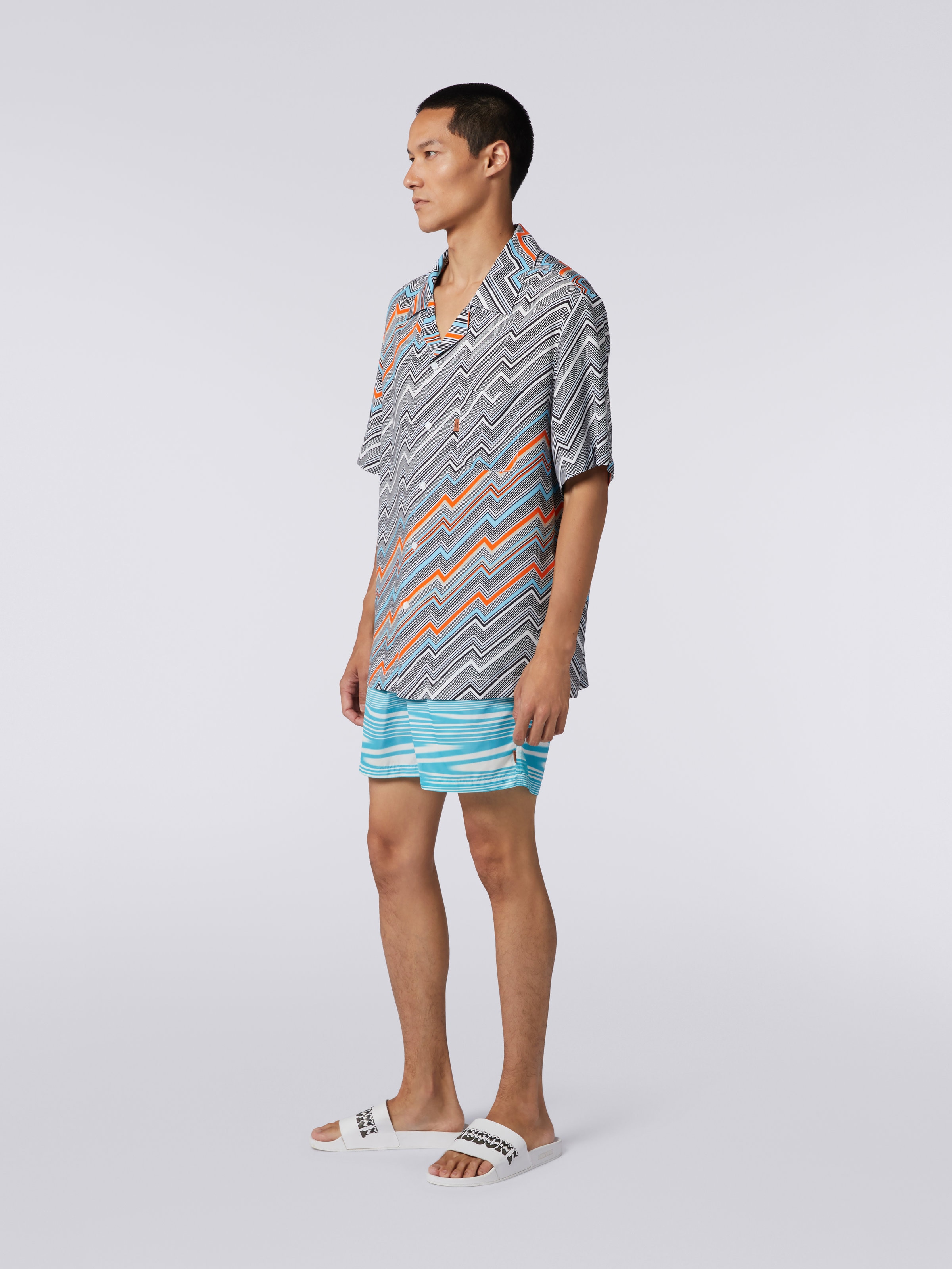 Camicia modello bowling a maniche corte in viscosa , Multicolore  - 2