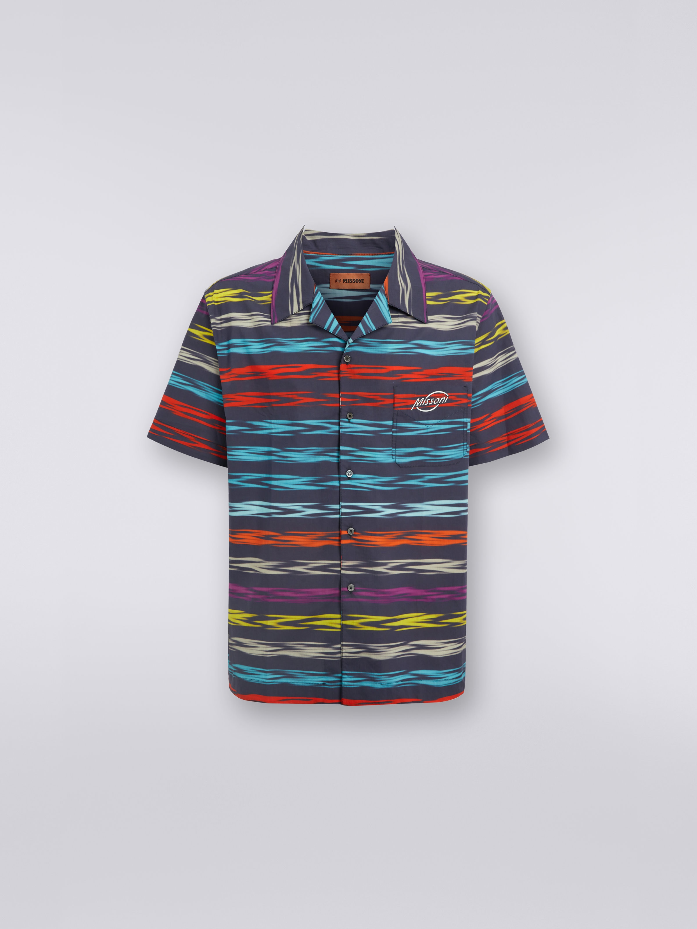 Oversized short-sleeved bowling shirt with logo, Multicoloured  - 0
