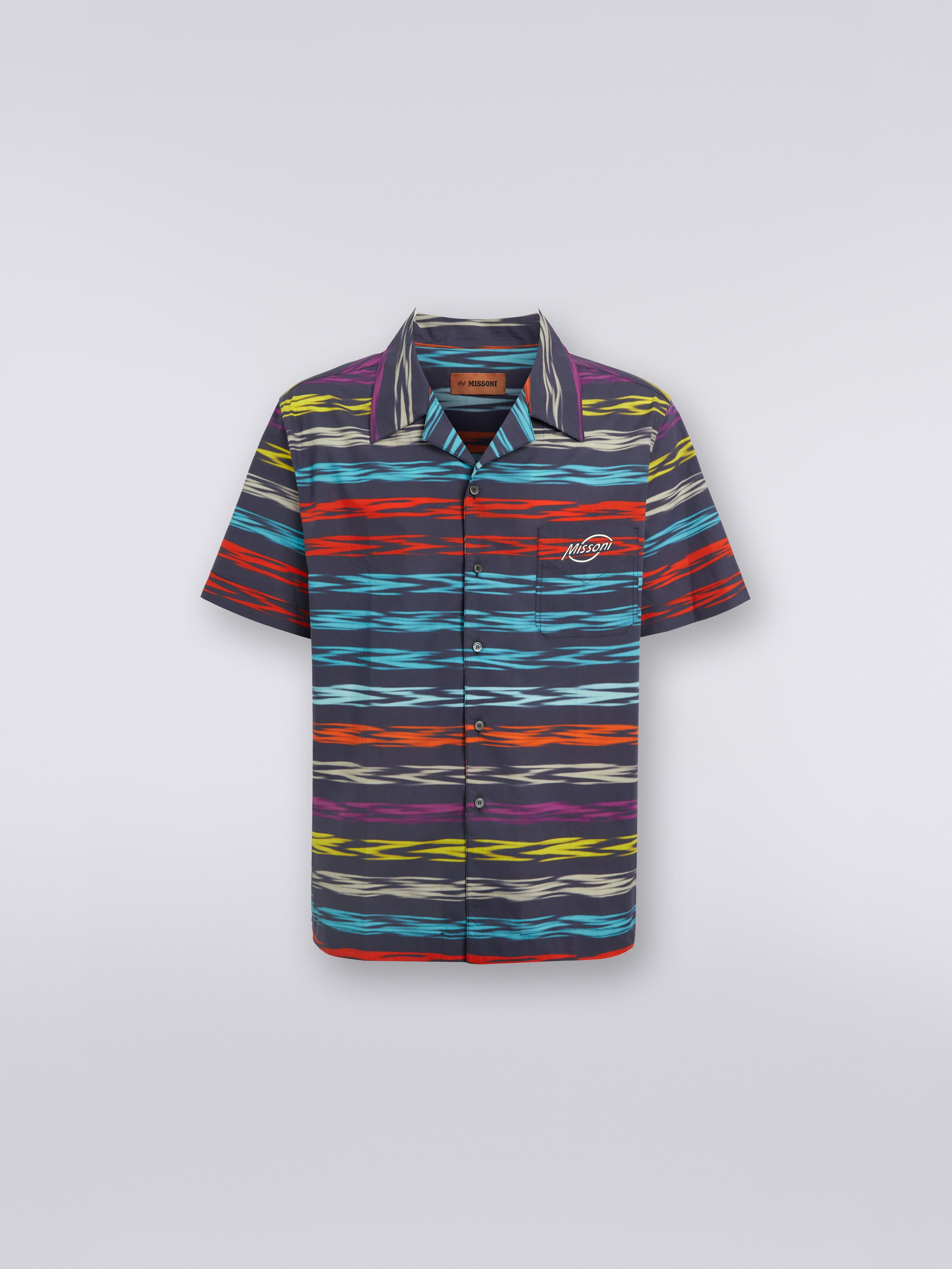 Chemise style bowling oversize à manches courtes et logo, Multicolore  - 0