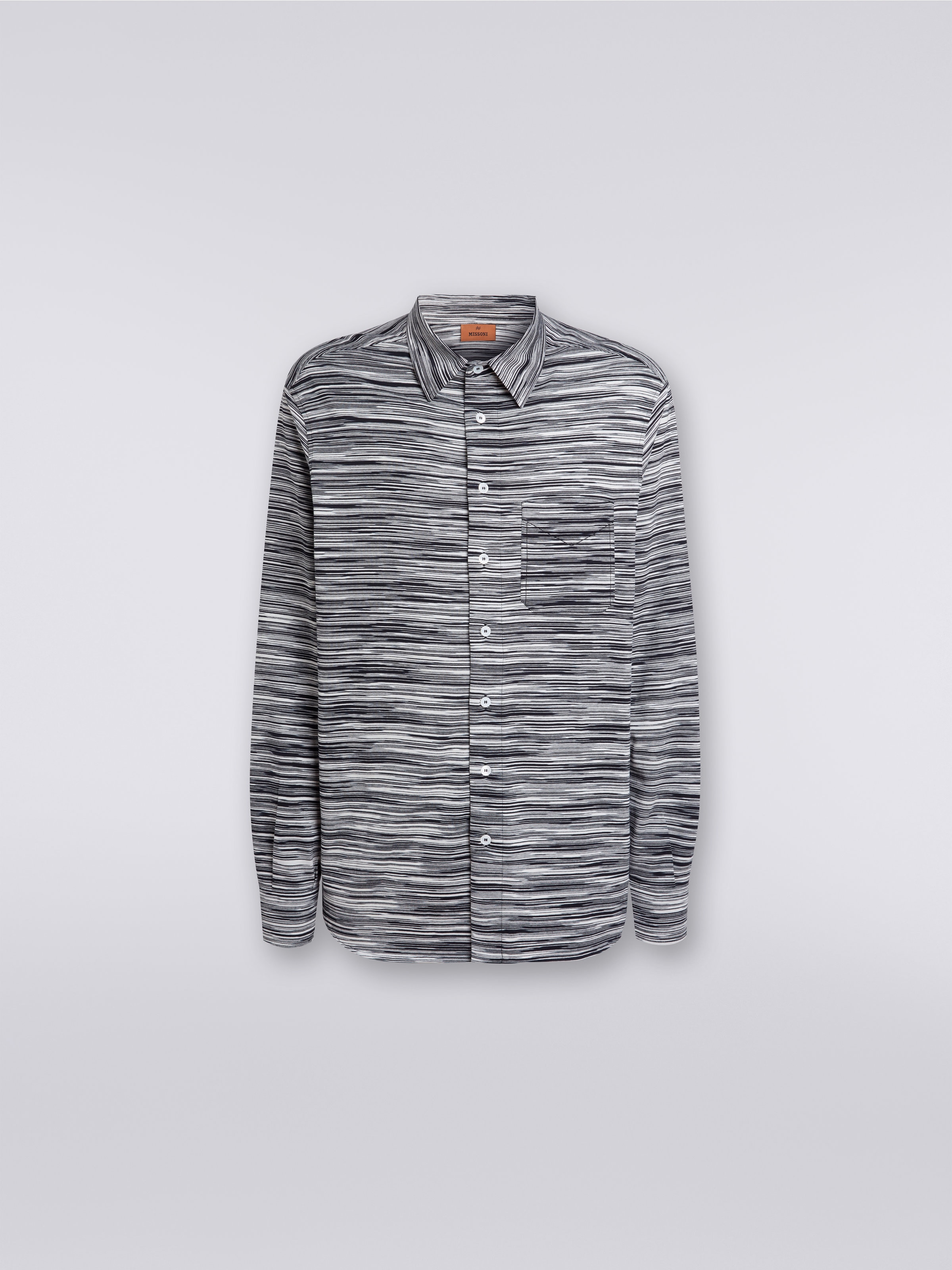 Slub cotton jersey shirt, Black & White - 0