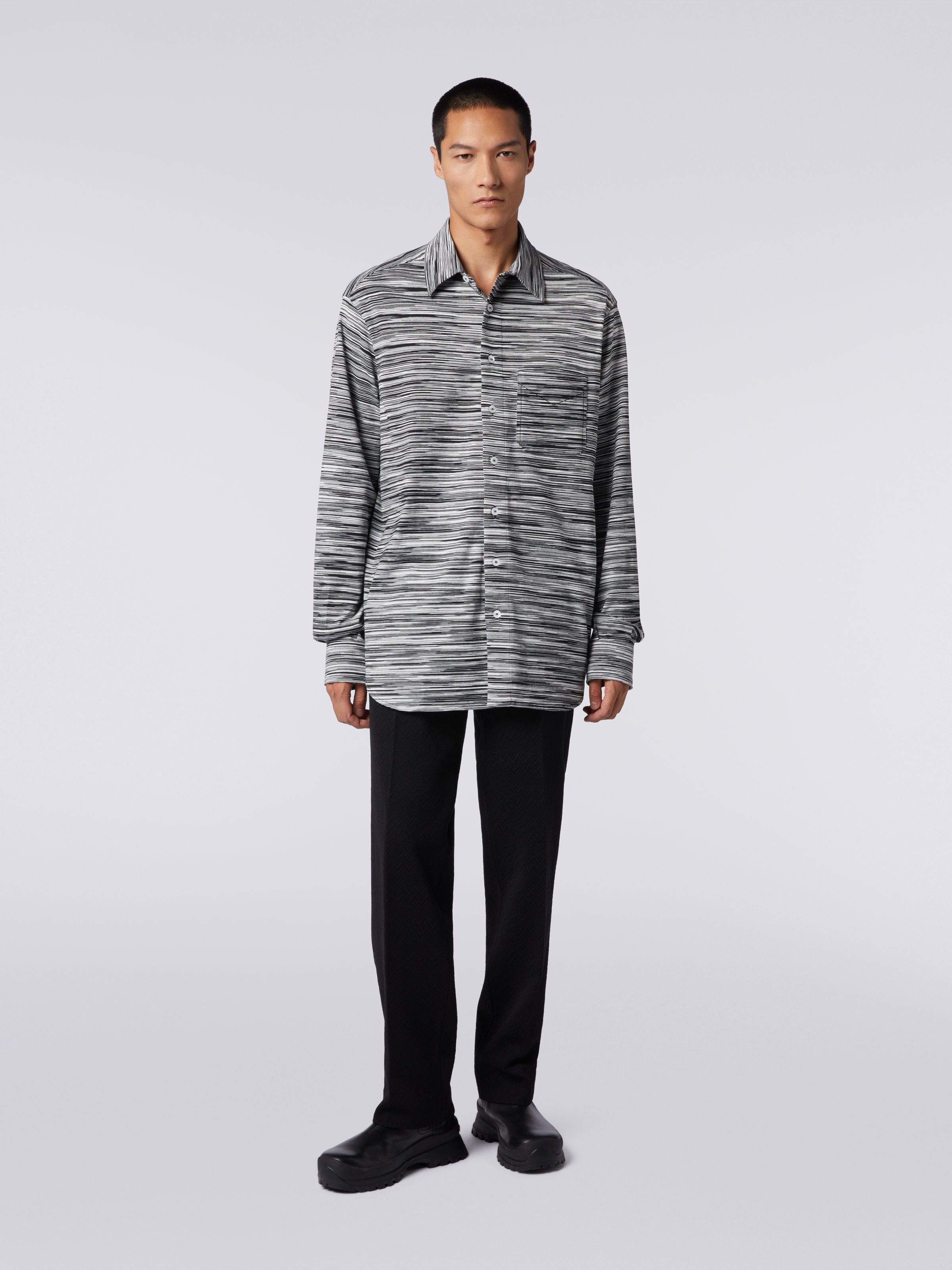 Slub cotton jersey shirt, Black & White - 1