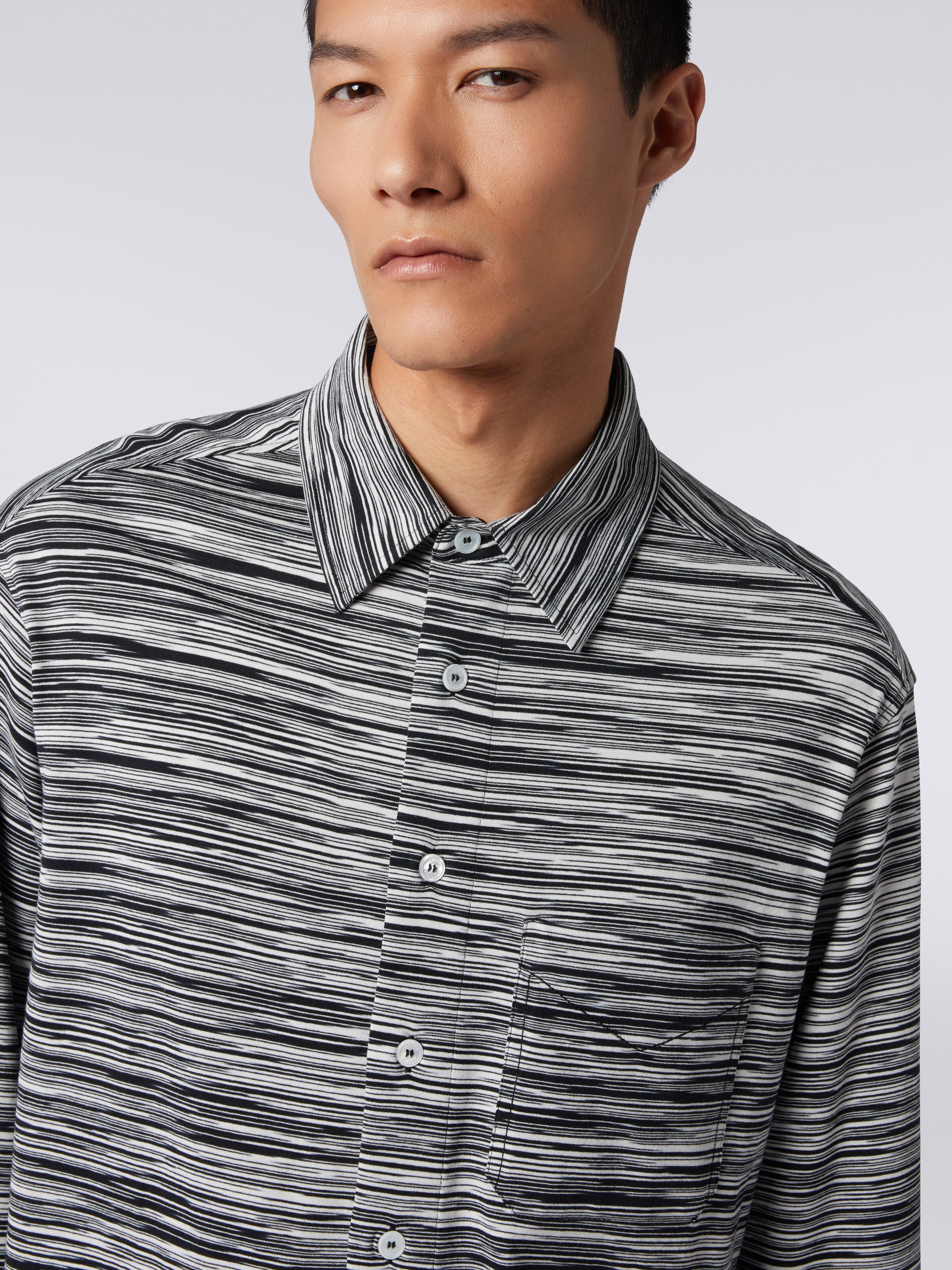 Slub cotton jersey shirt, Black & White - 4