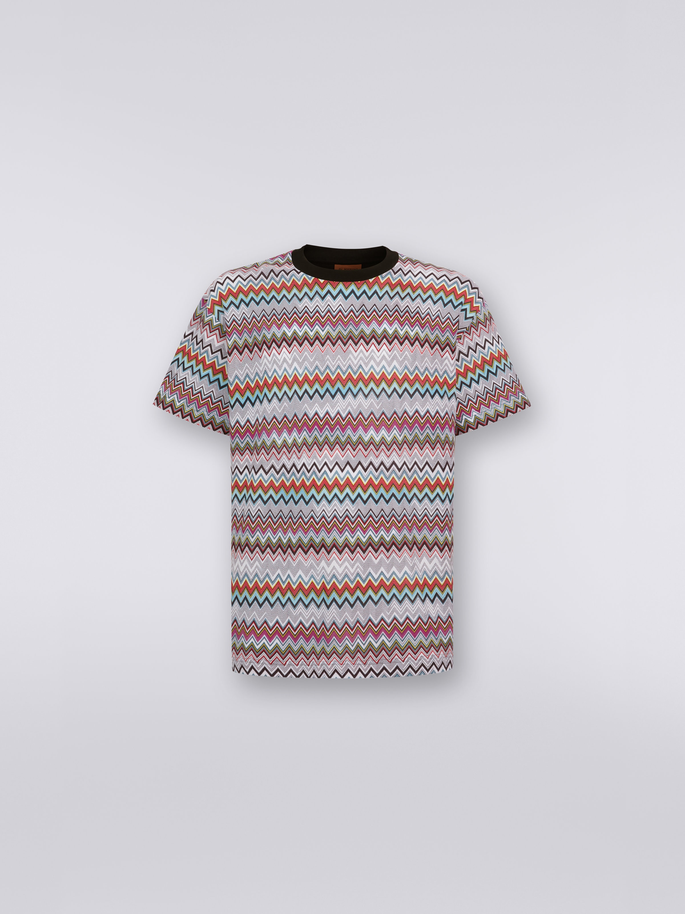 T-shirt girocollo in cotone e viscosa zig zag, Multicolore  - 0