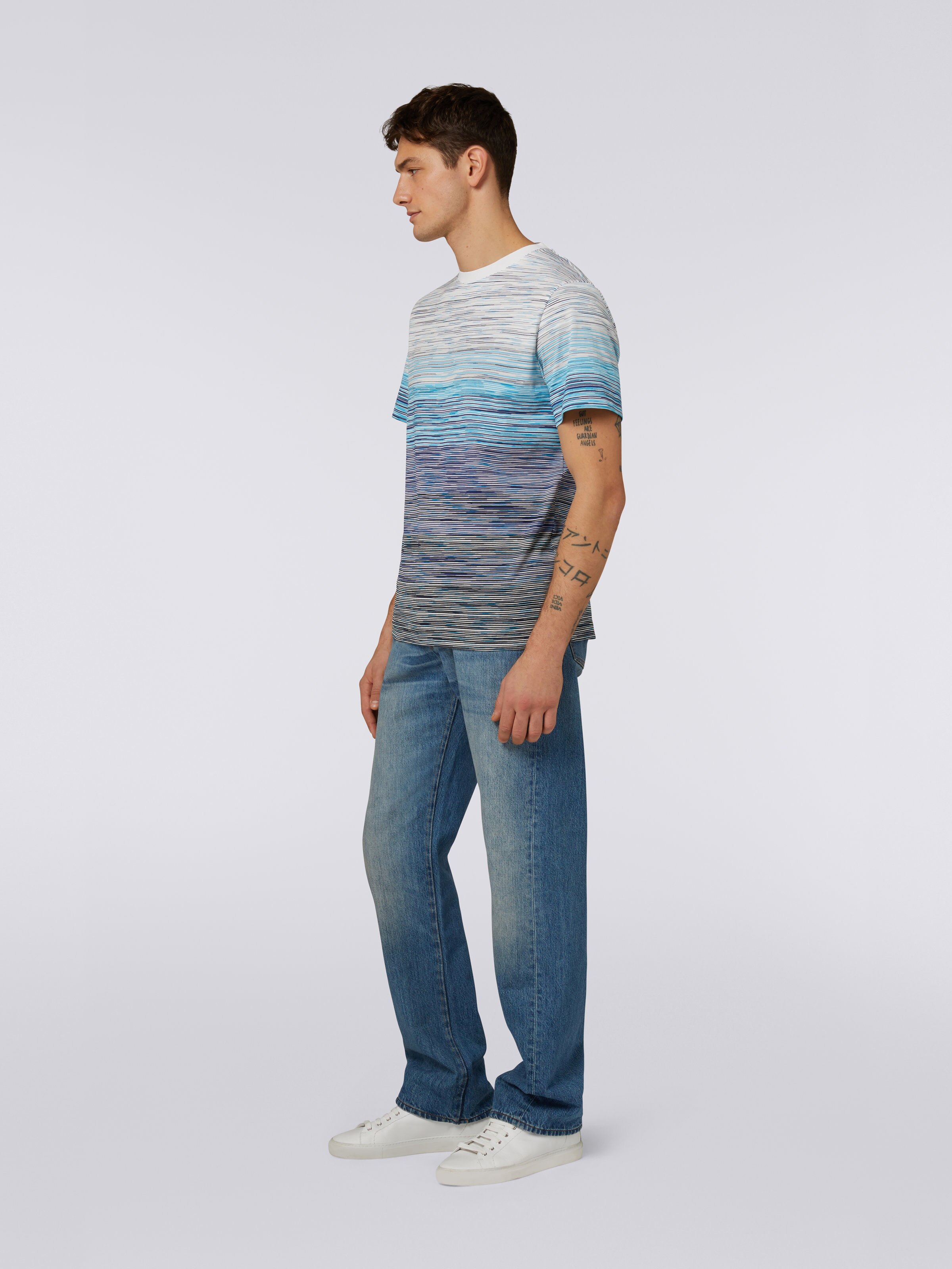 Slub cotton jersey crew-neck T-shirt, Sky Blue, Light Blue & Blue - 2