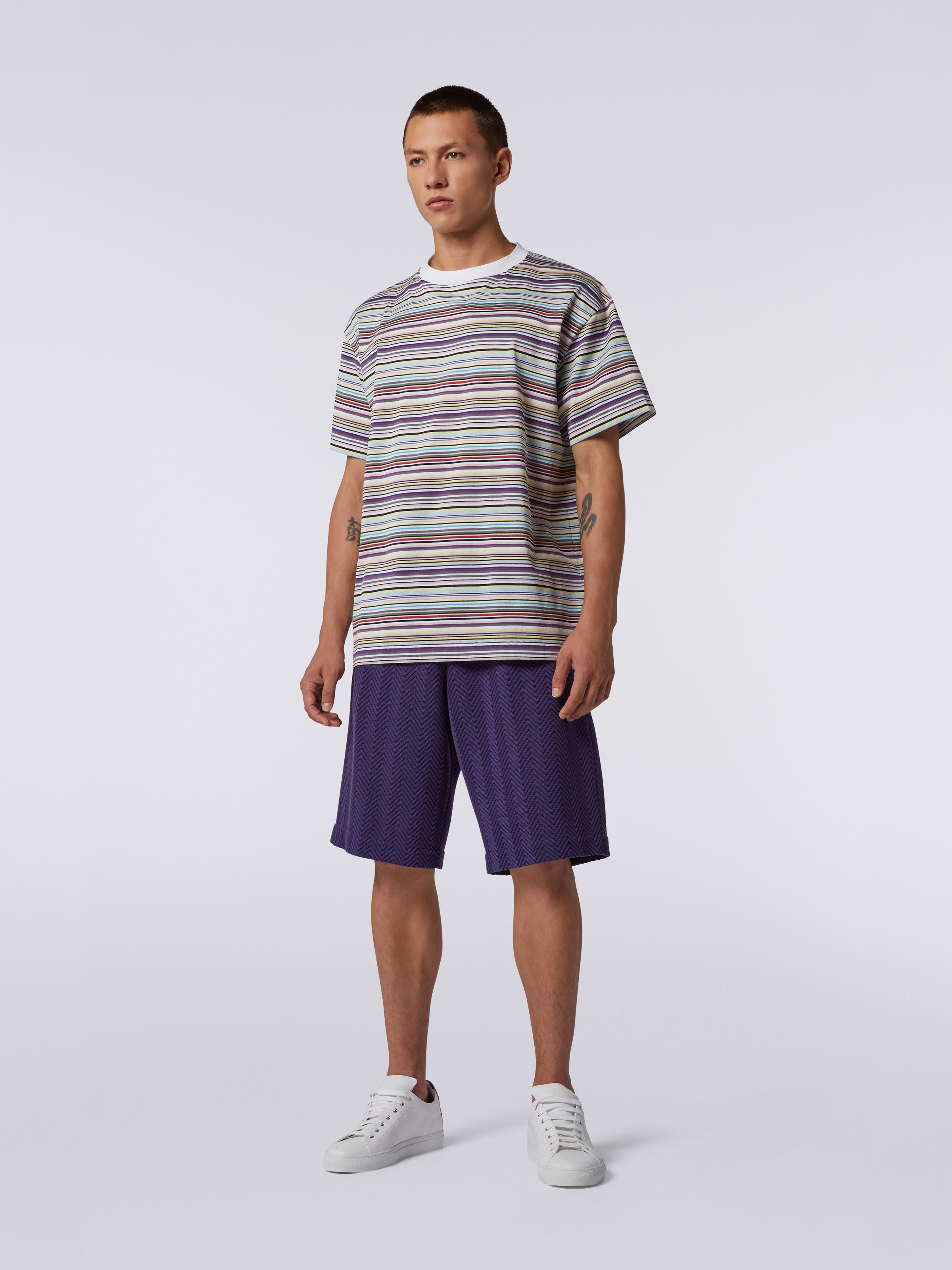 Multicoloured striped cotton crew-neck T-shirt, Multicoloured  - 1