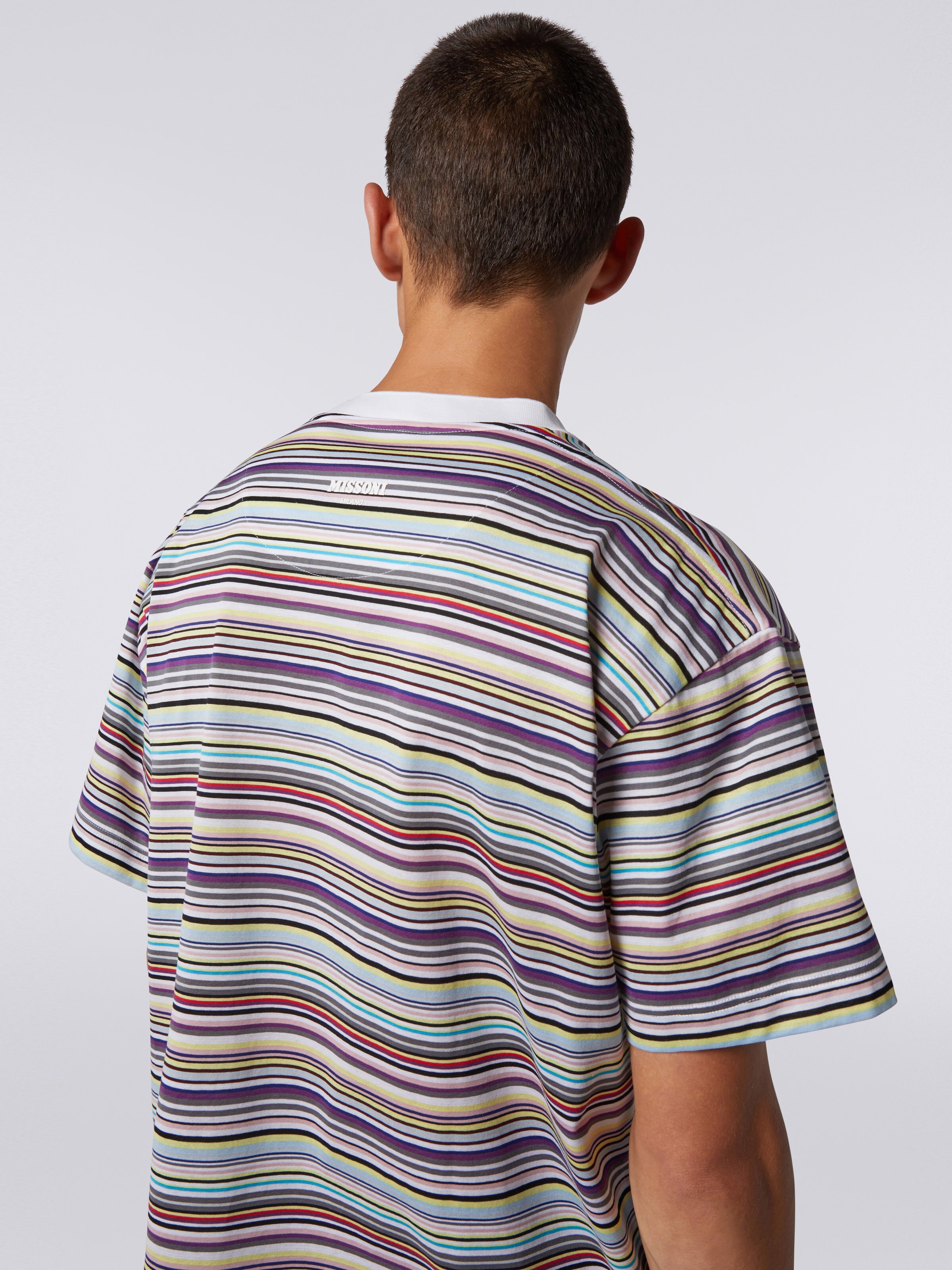 Multicoloured striped cotton crew-neck T-shirt, Multicoloured  - 4