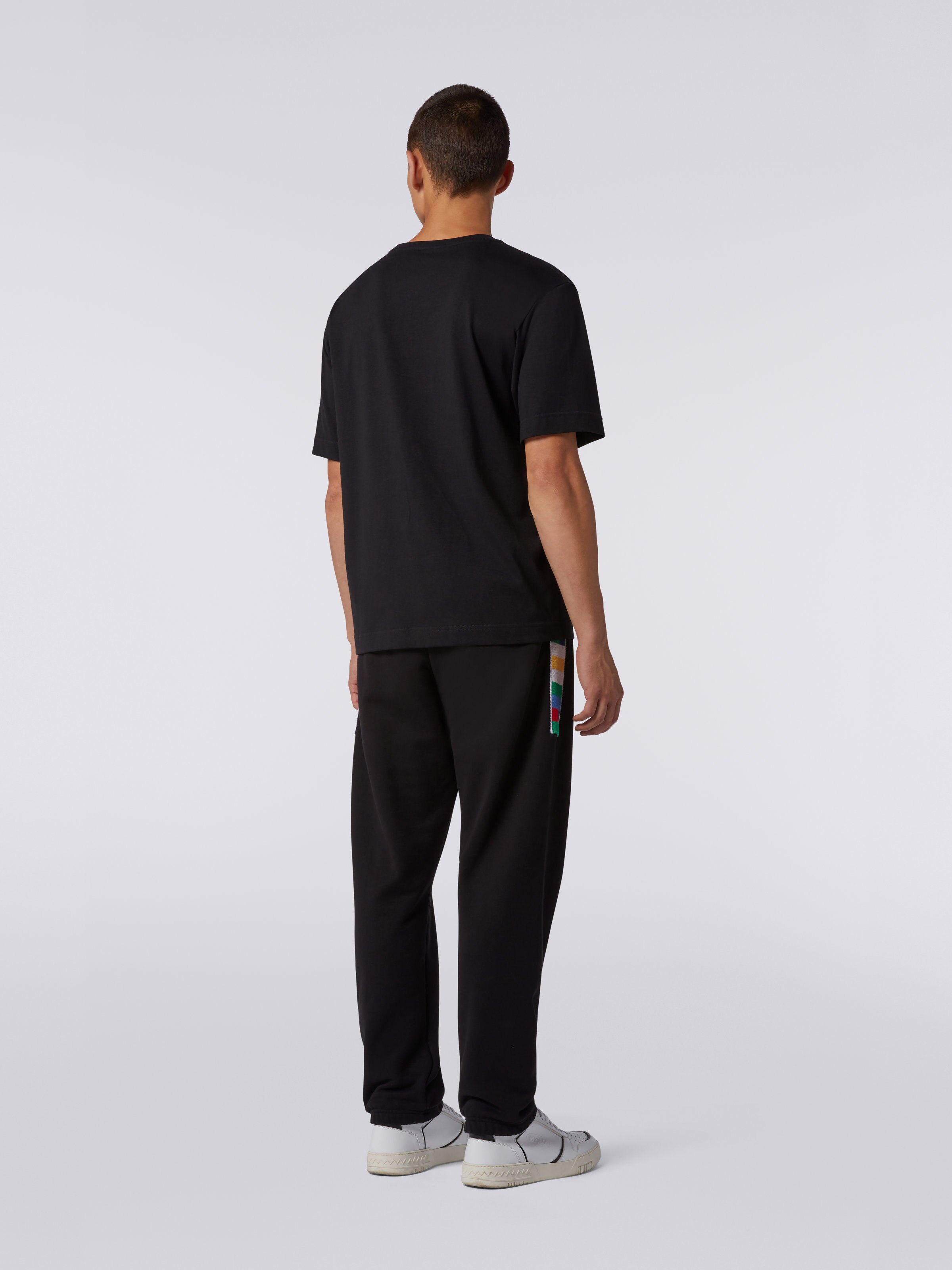 Cotton crew-neck T-shirt with knitted insert and logo, Black & Multicoloured - 3