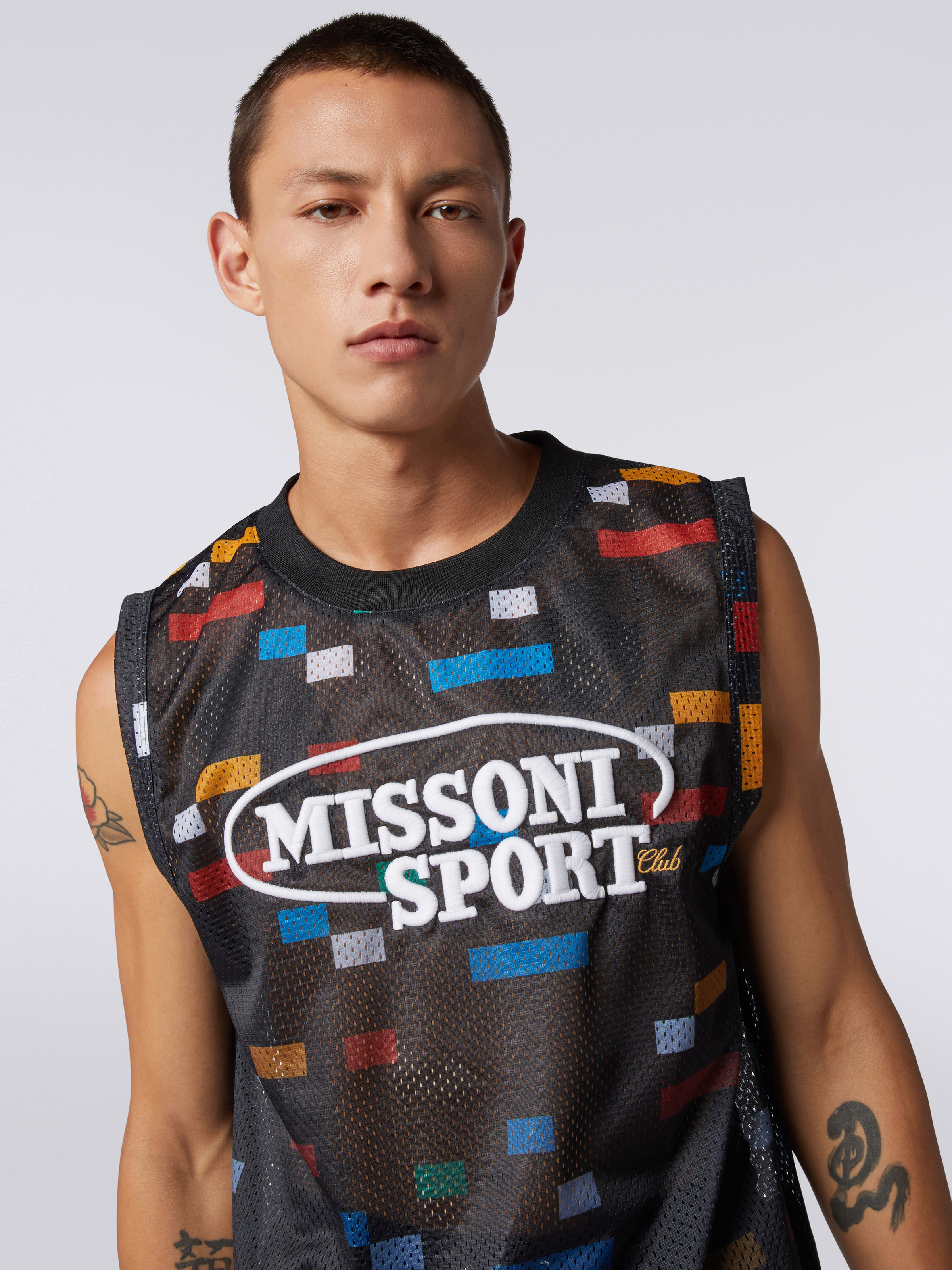 Viscose mesh tank top with legacy colours and logo, Black & Multicoloured - 4