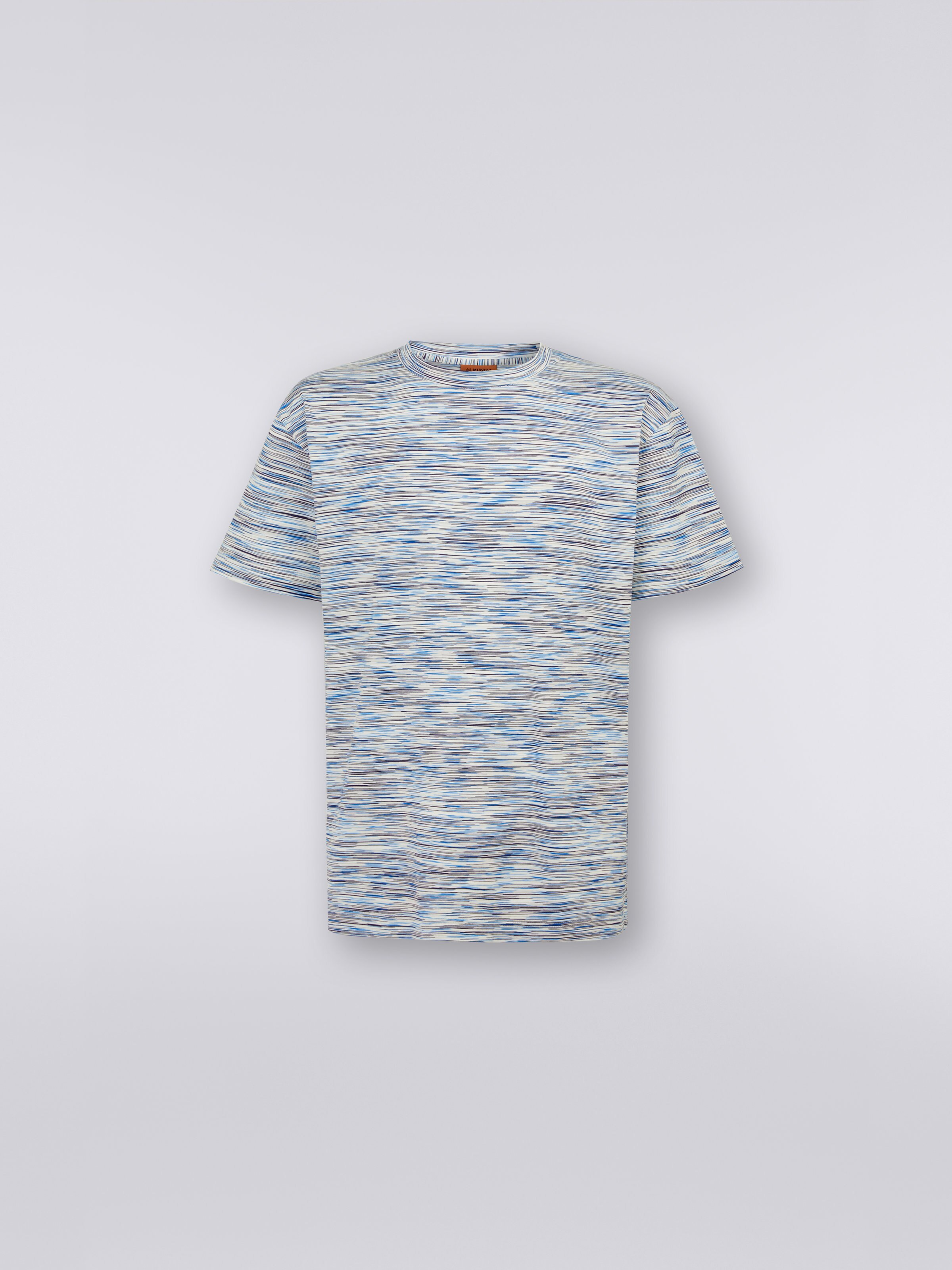 Slub cotton jersey crew-neck T-shirt, White & Sky Blue - 0