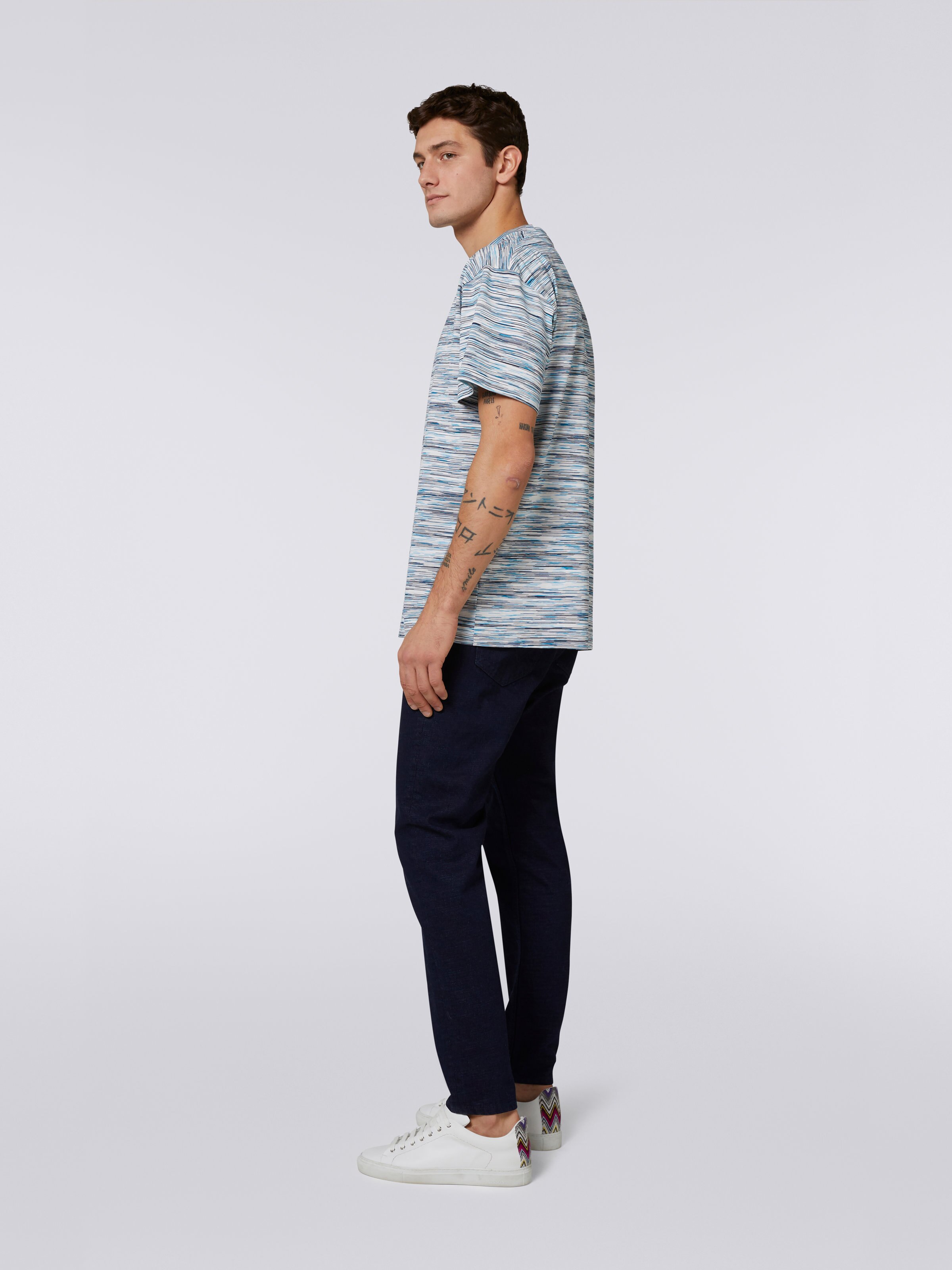 Slub cotton jersey crew-neck T-shirt, White & Sky Blue - 2