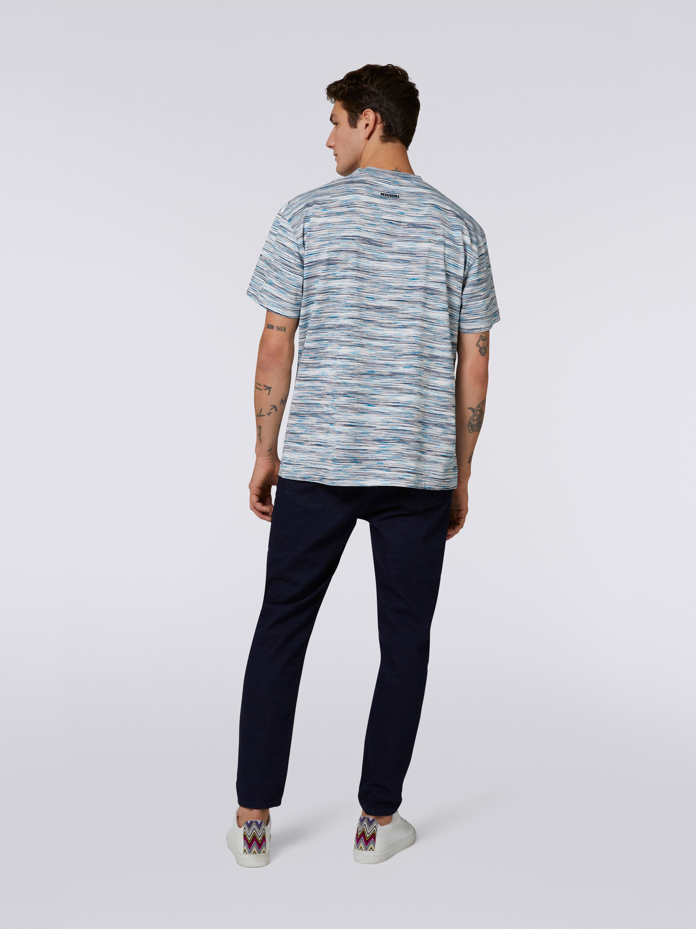 Slub cotton jersey crew-neck T-shirt, White & Sky Blue - 3