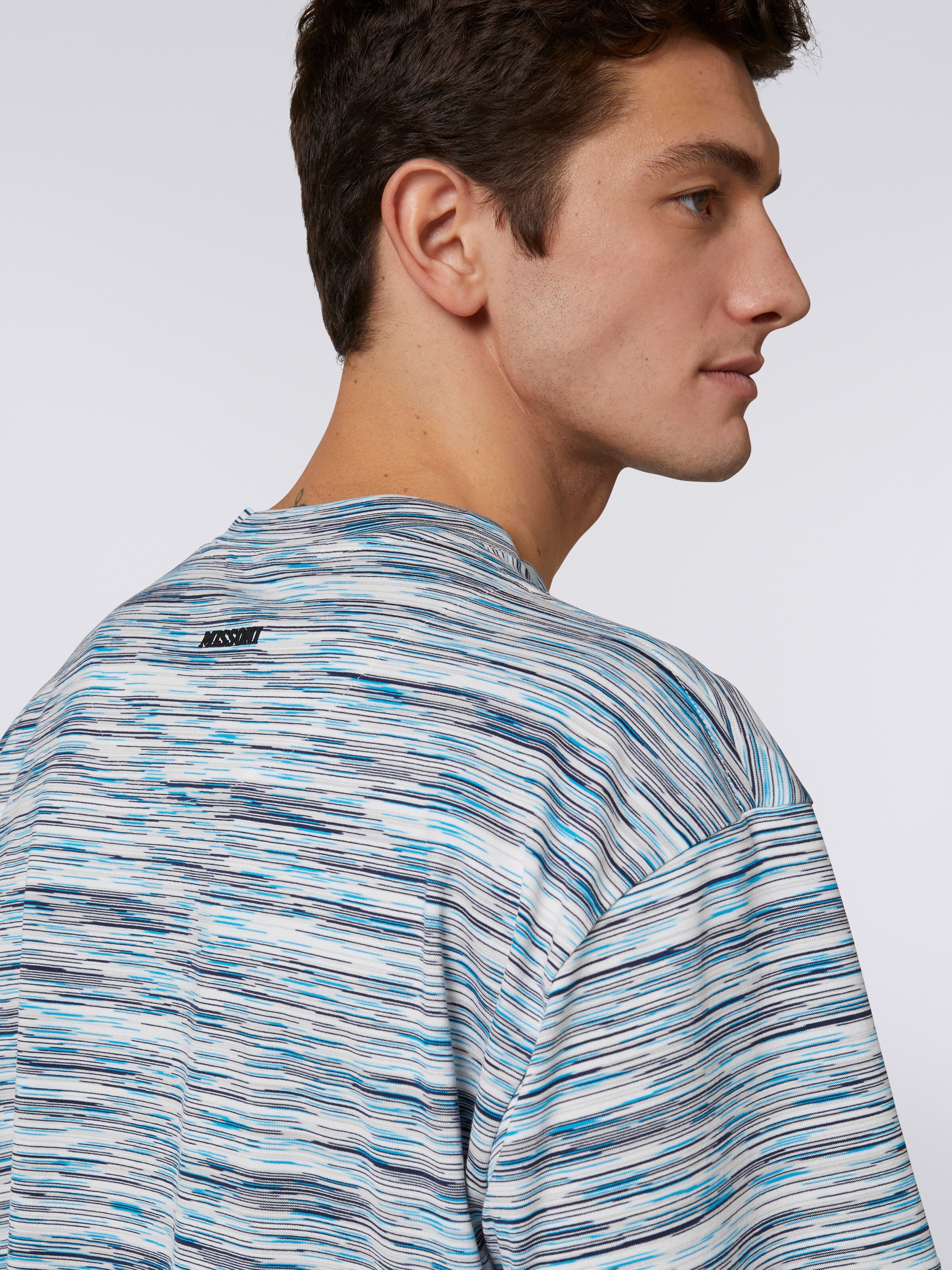 Slub cotton jersey crew-neck T-shirt, White & Sky Blue - 4