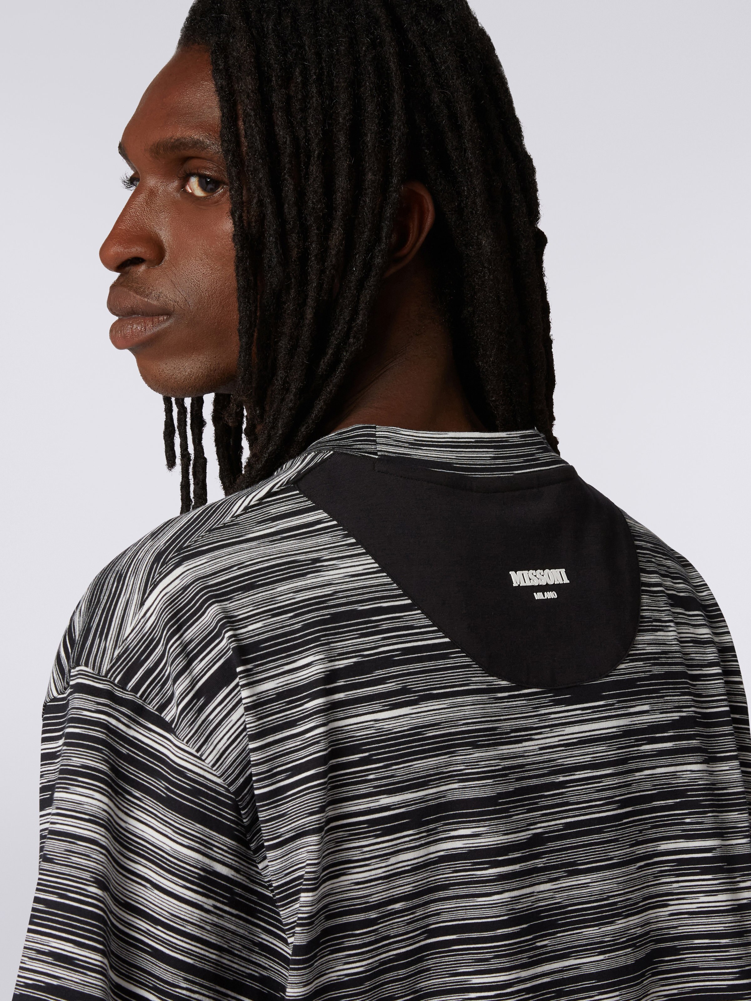 T-shirt à col ras du cou en jersey de coton flammé, Noir & Blanc - 4