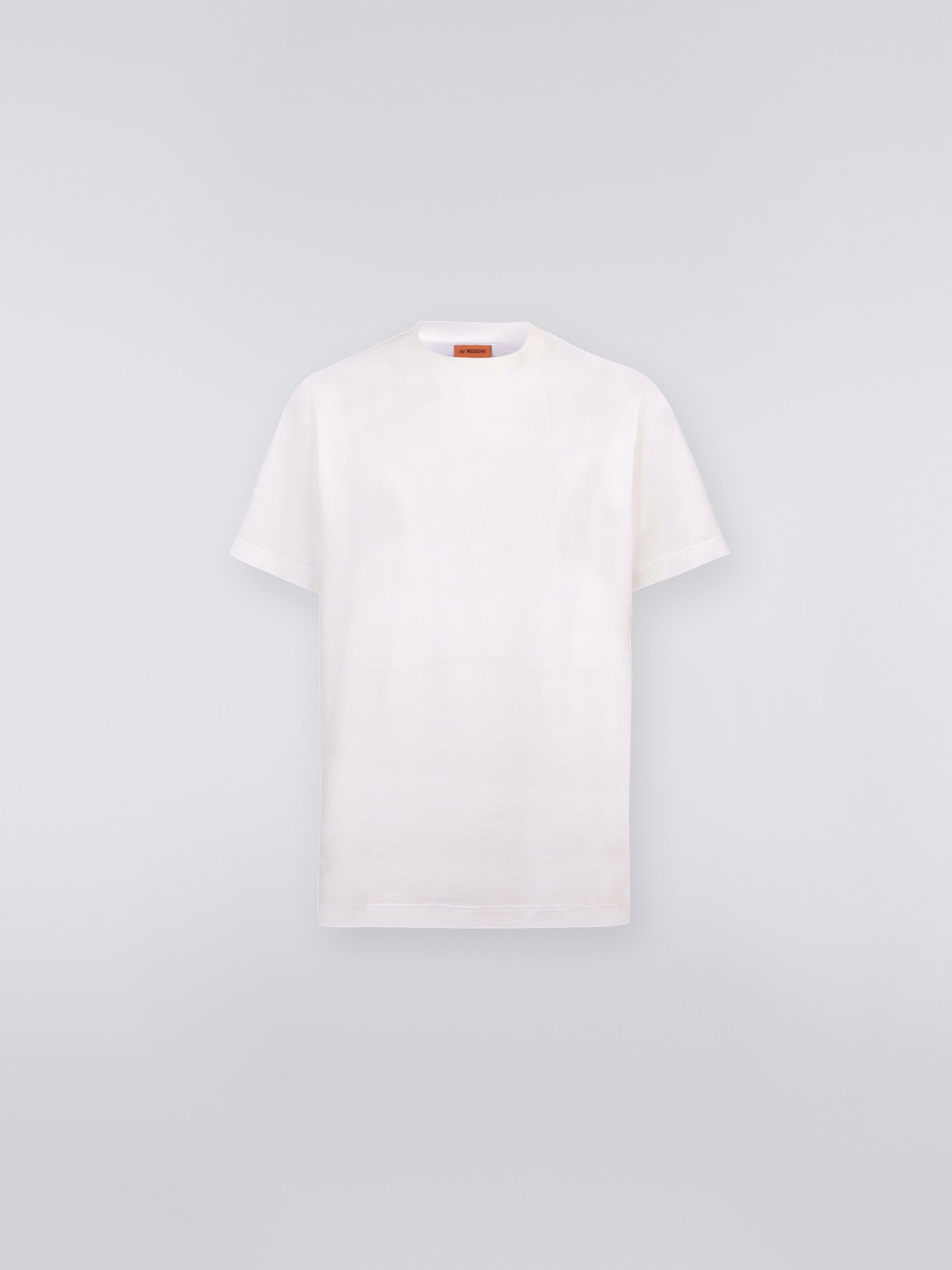 T-shirt girocollo a maniche corte in cotone con logo, Bianco & Celeste - 0