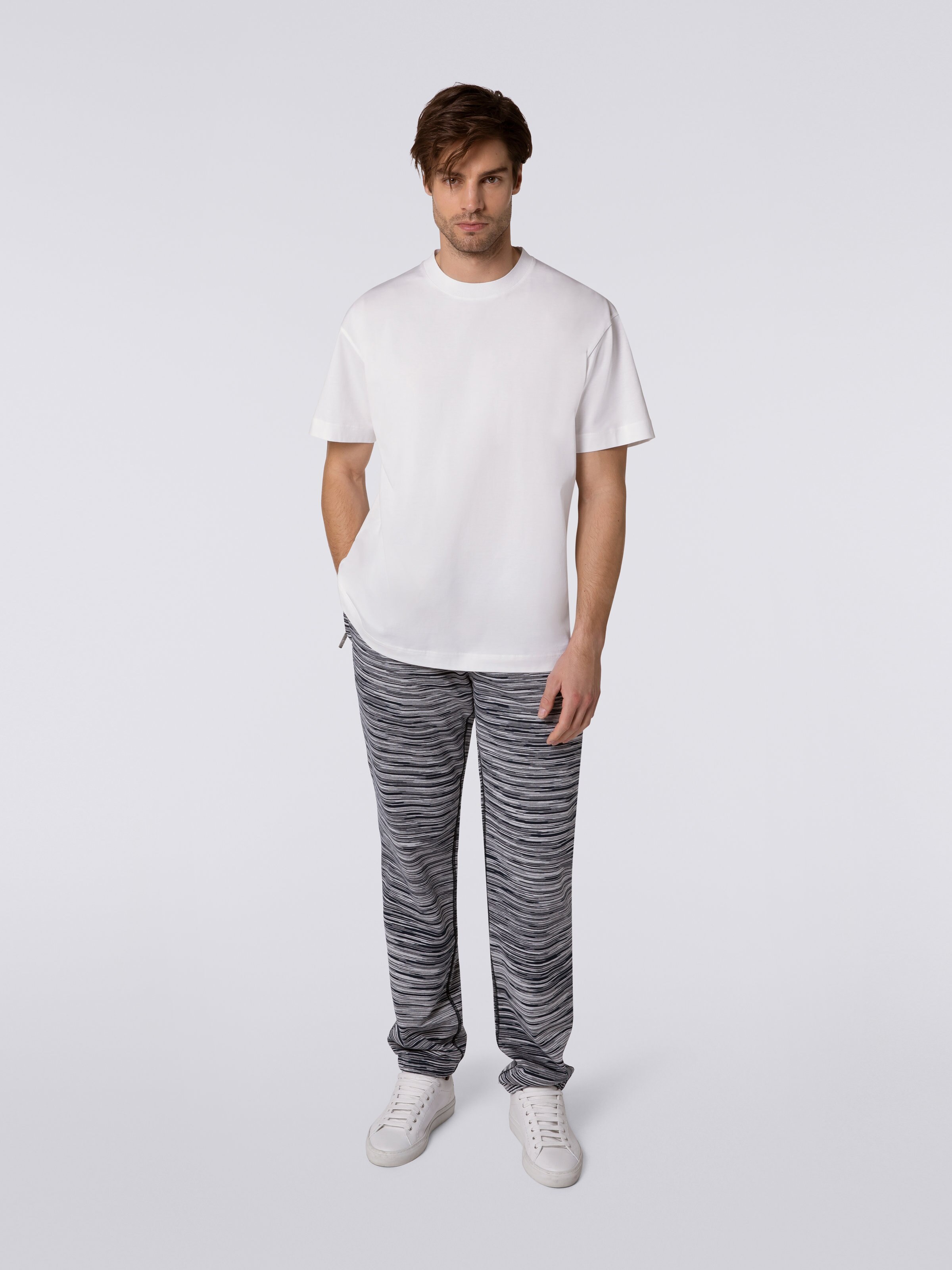 T-shirt girocollo a maniche corte in cotone con logo, Bianco & Celeste - 1