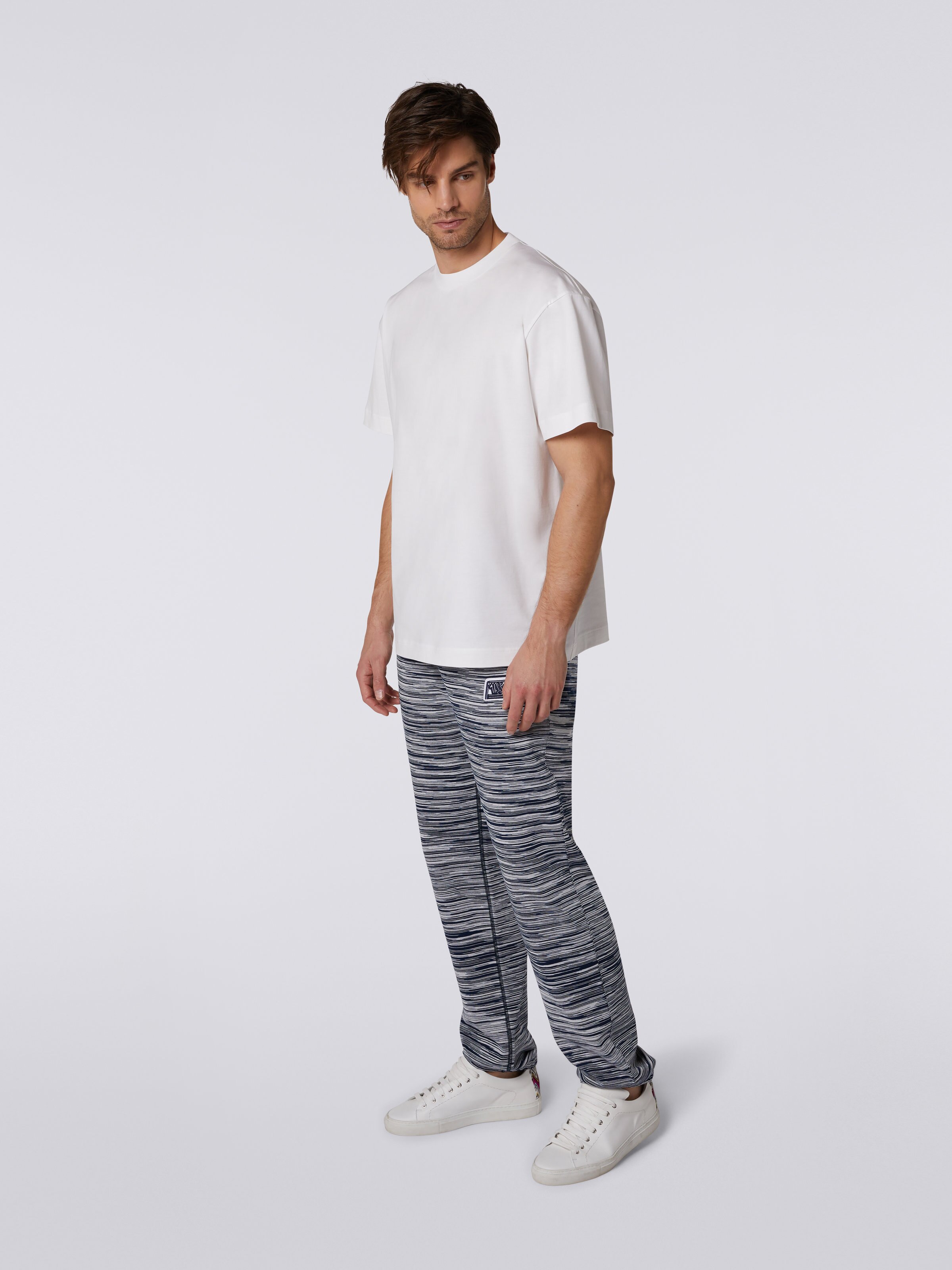 T-shirt girocollo a maniche corte in cotone con logo, Bianco & Celeste - 2