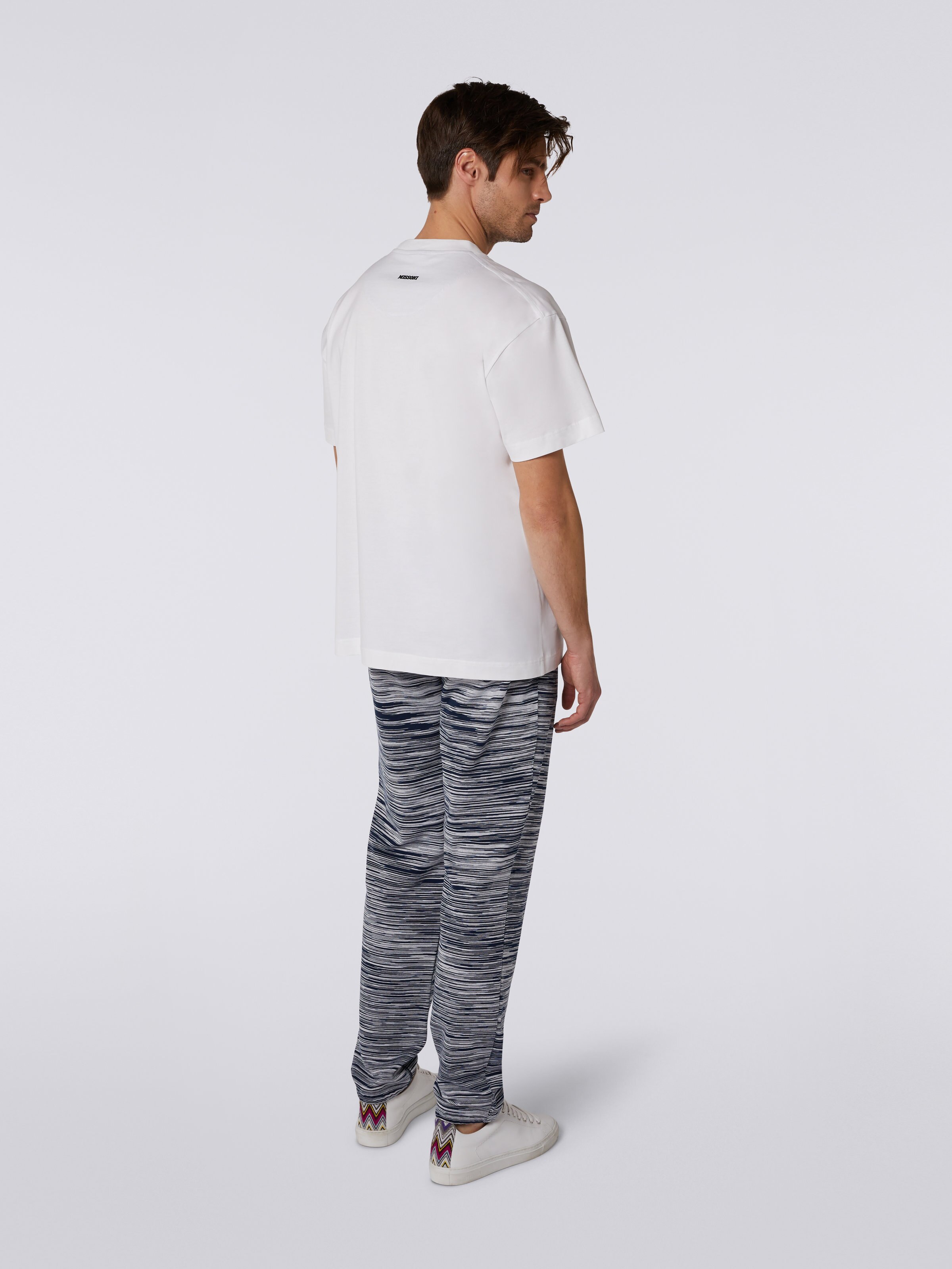 T-shirt girocollo a maniche corte in cotone con logo, Bianco & Celeste - 3