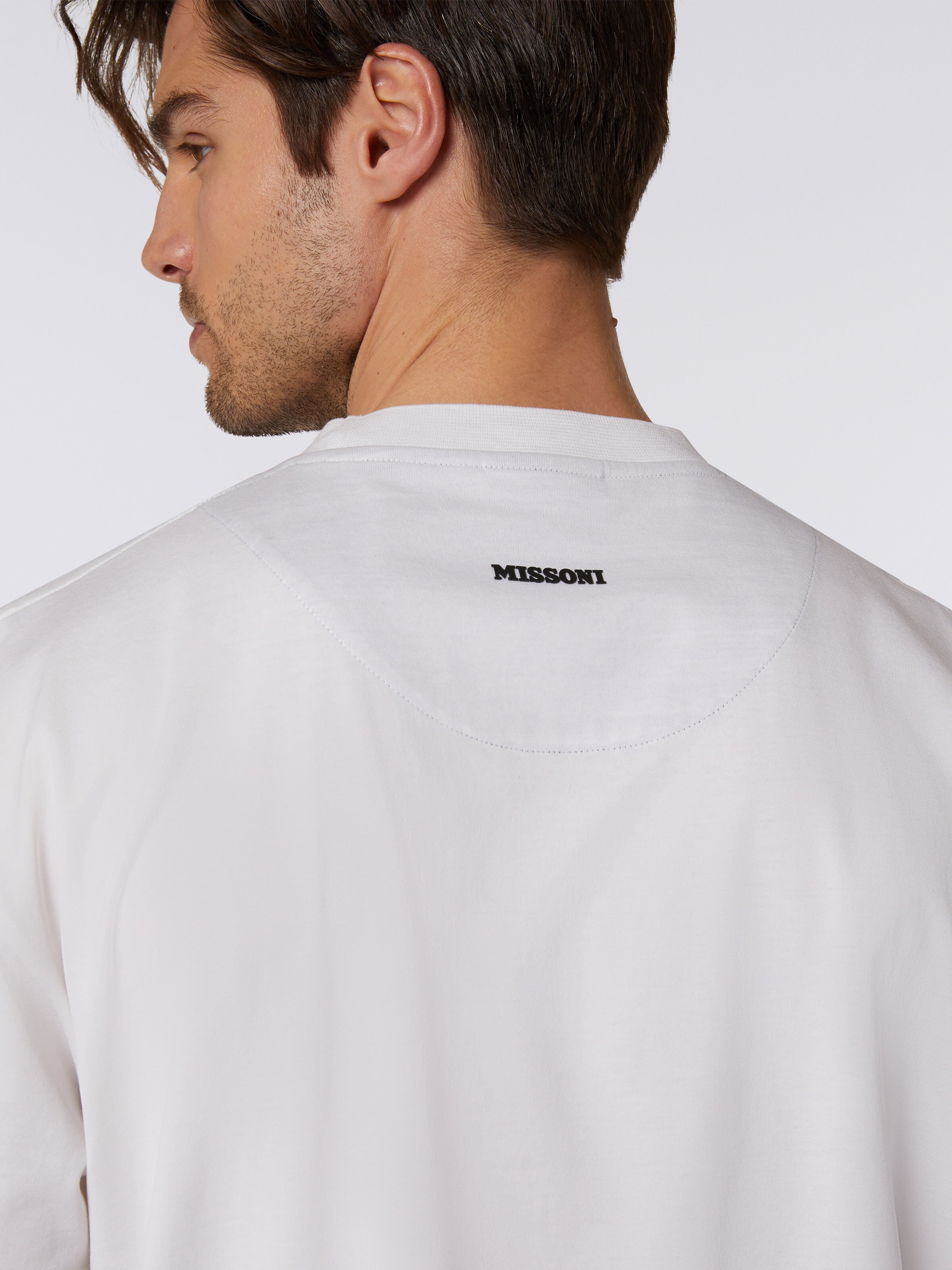 T-shirt girocollo a maniche corte in cotone con logo, Bianco & Celeste - 4