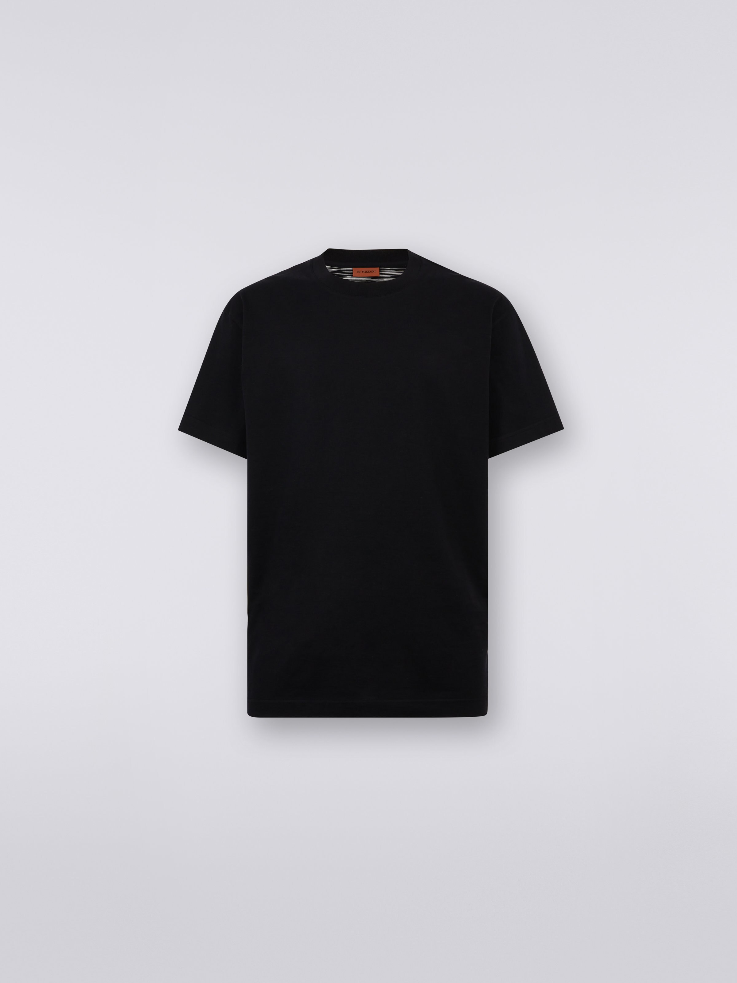 Short-sleeved cotton crew-neck T-shirt with logo, Black & White - 0