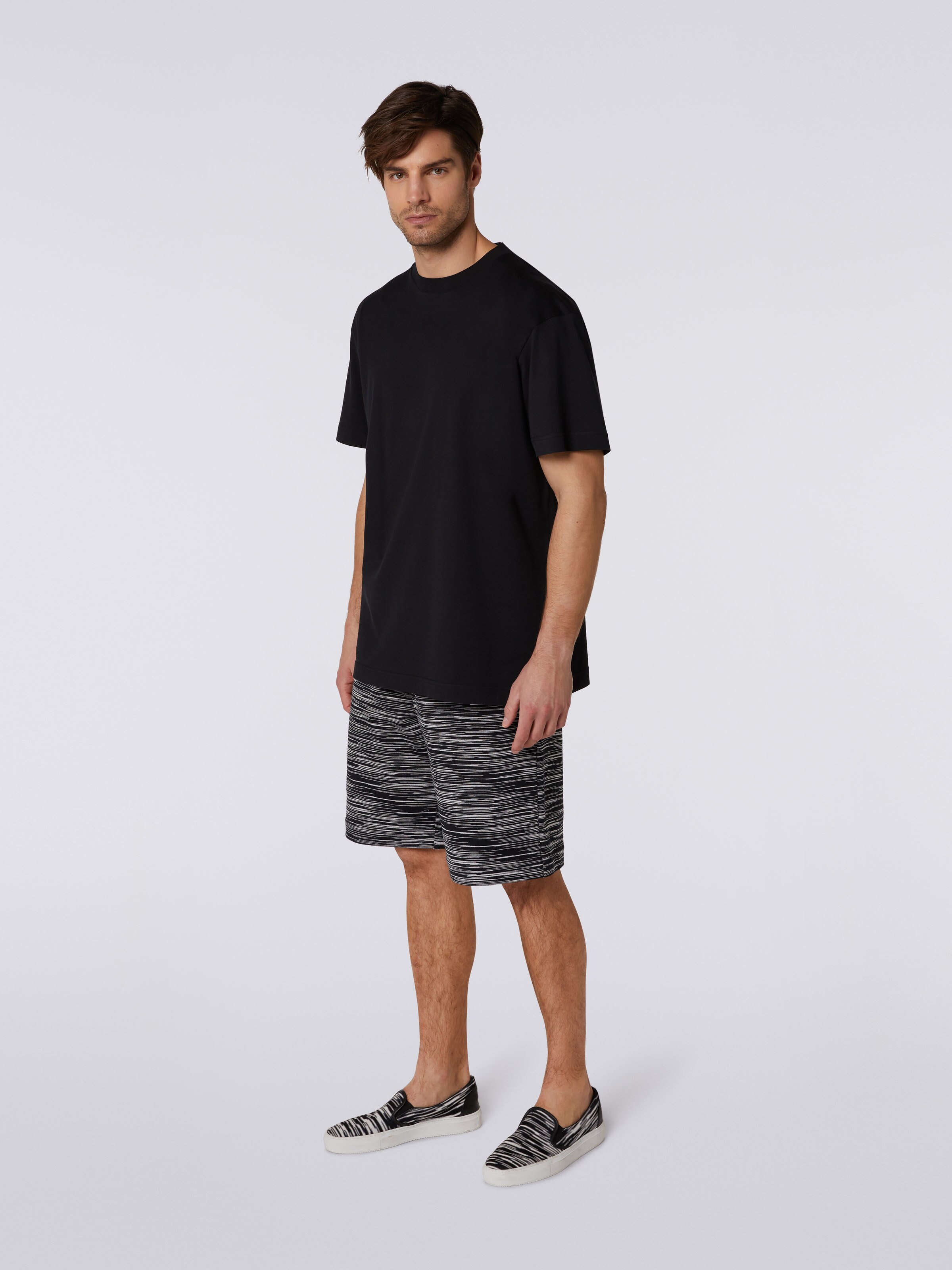 Short-sleeved cotton crew-neck T-shirt with logo, Black & White - 2