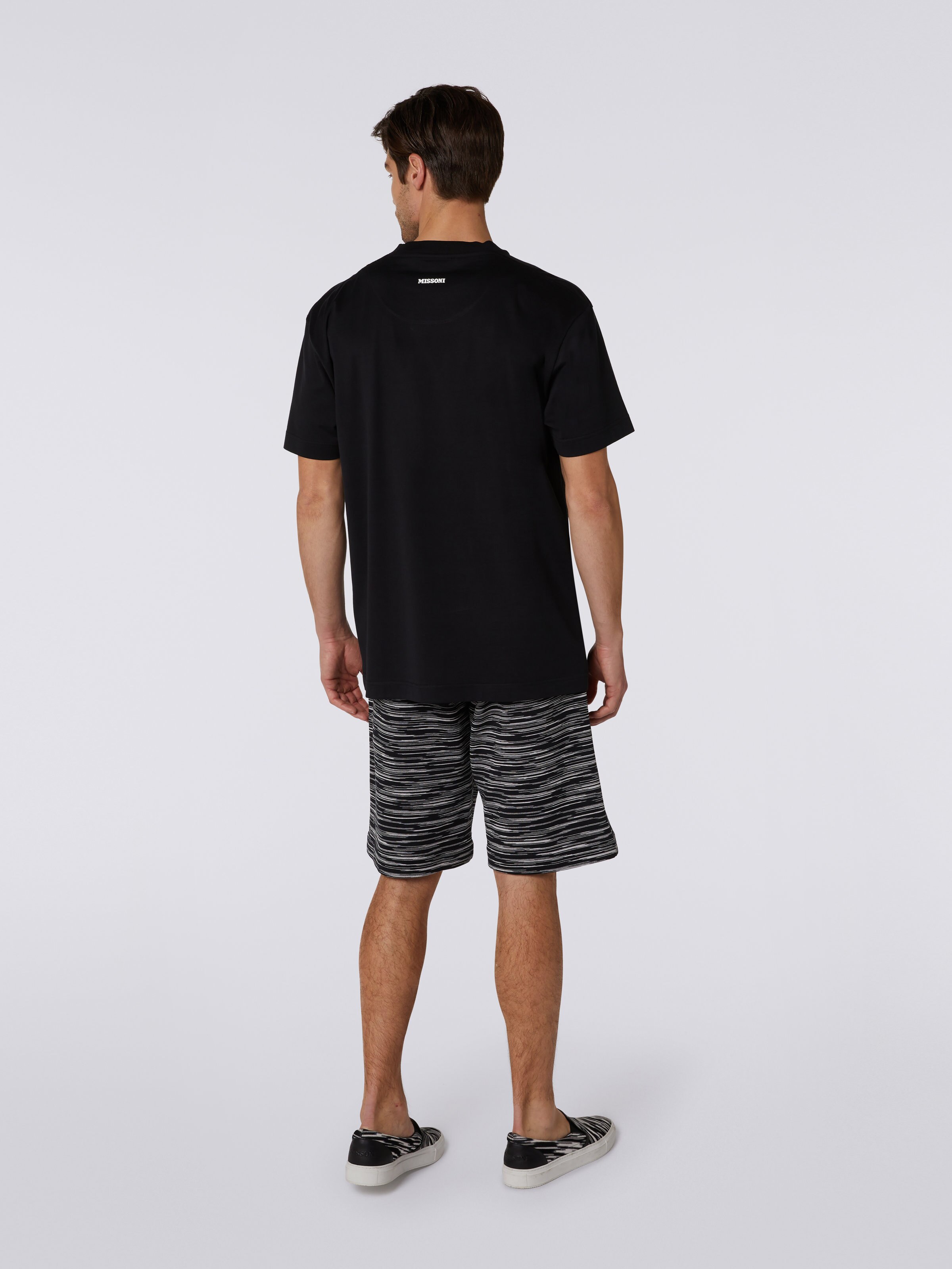 Short-sleeved cotton crew-neck T-shirt with logo, Black & White - 3