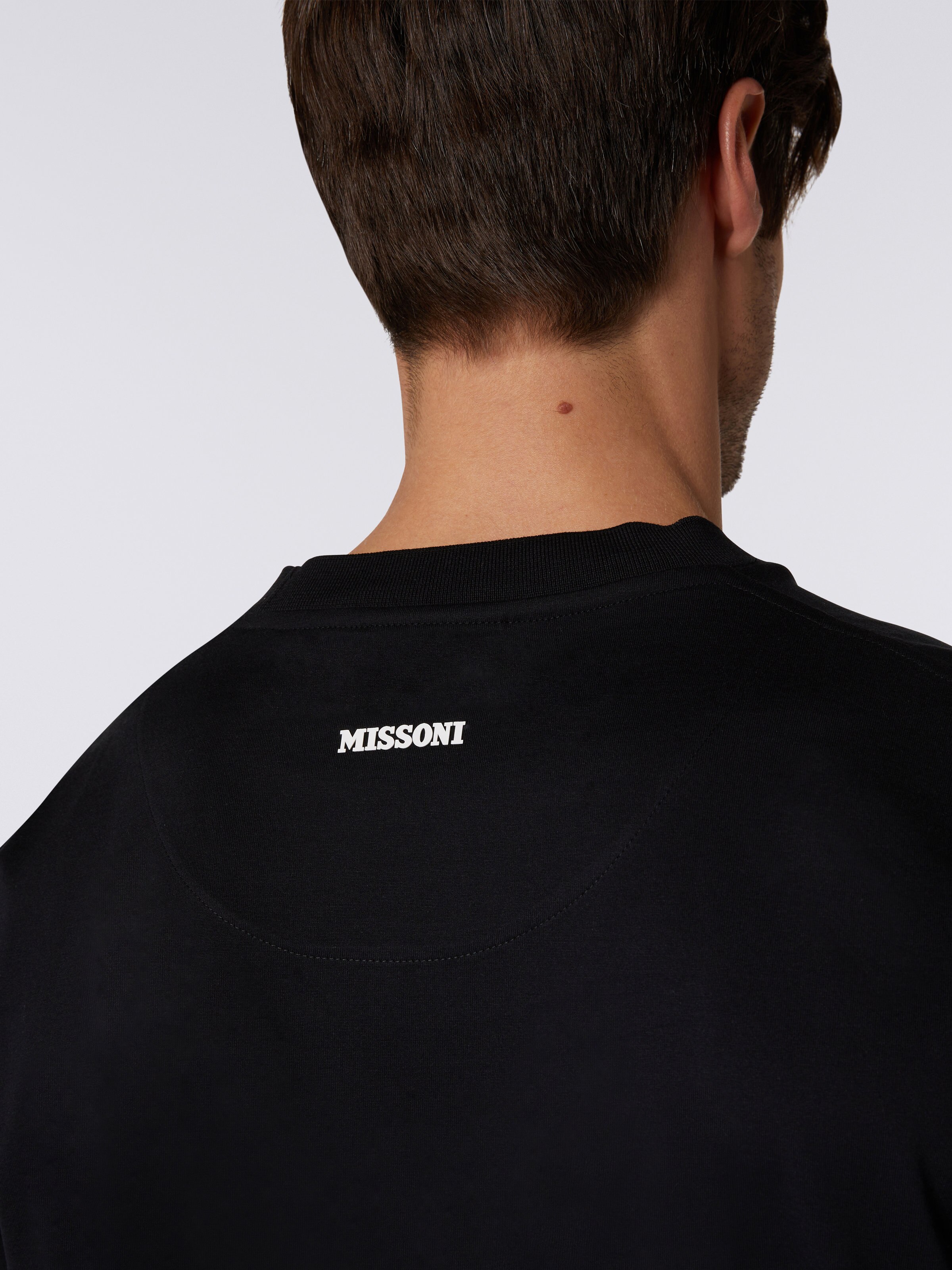 Short-sleeved cotton crew-neck T-shirt with logo, Black & White - 4
