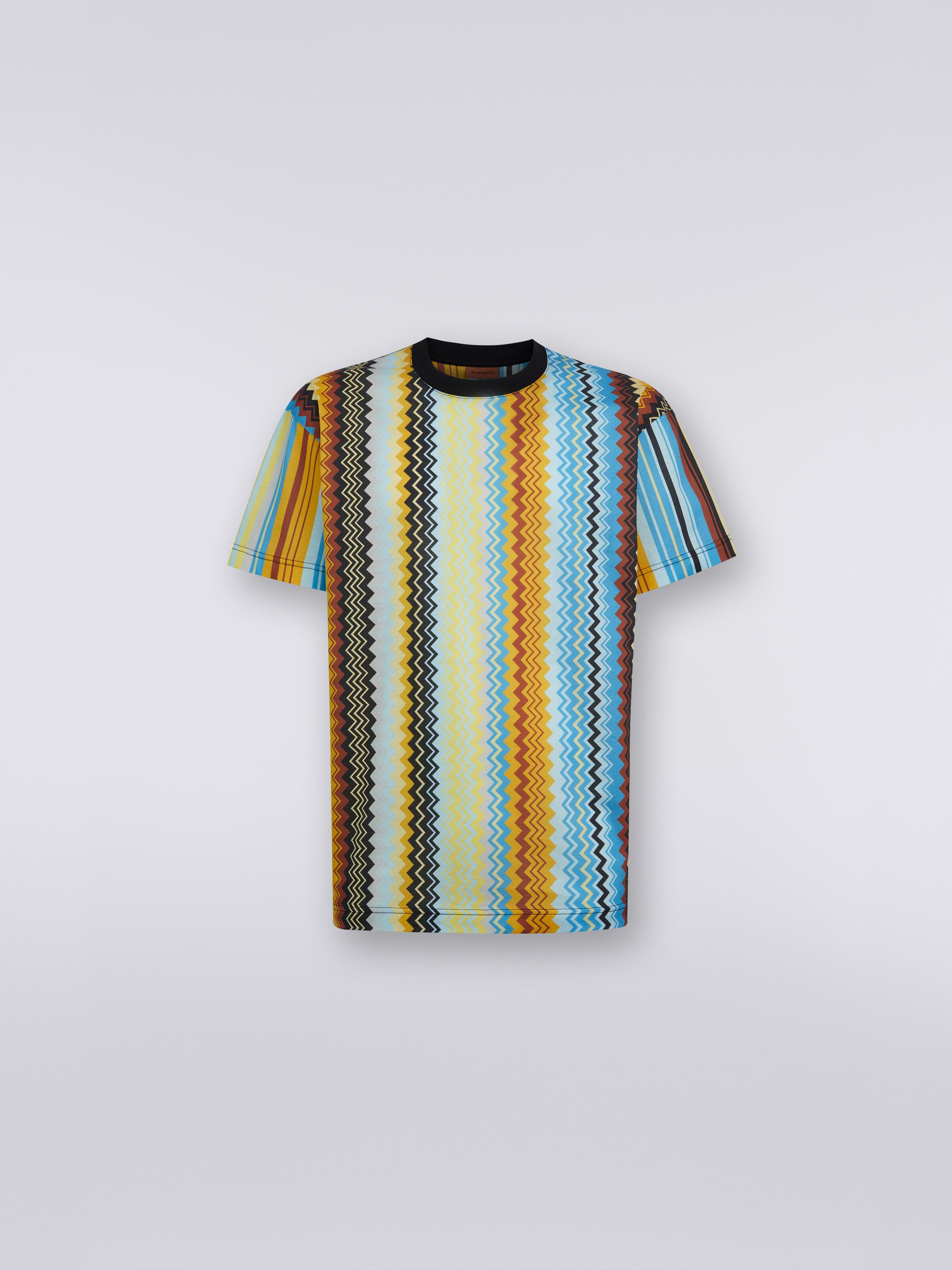 Baumwoll-T-Shirt mit Rundhalsausschnitt und Zickzack-Print, Mehrfarbig  - 0