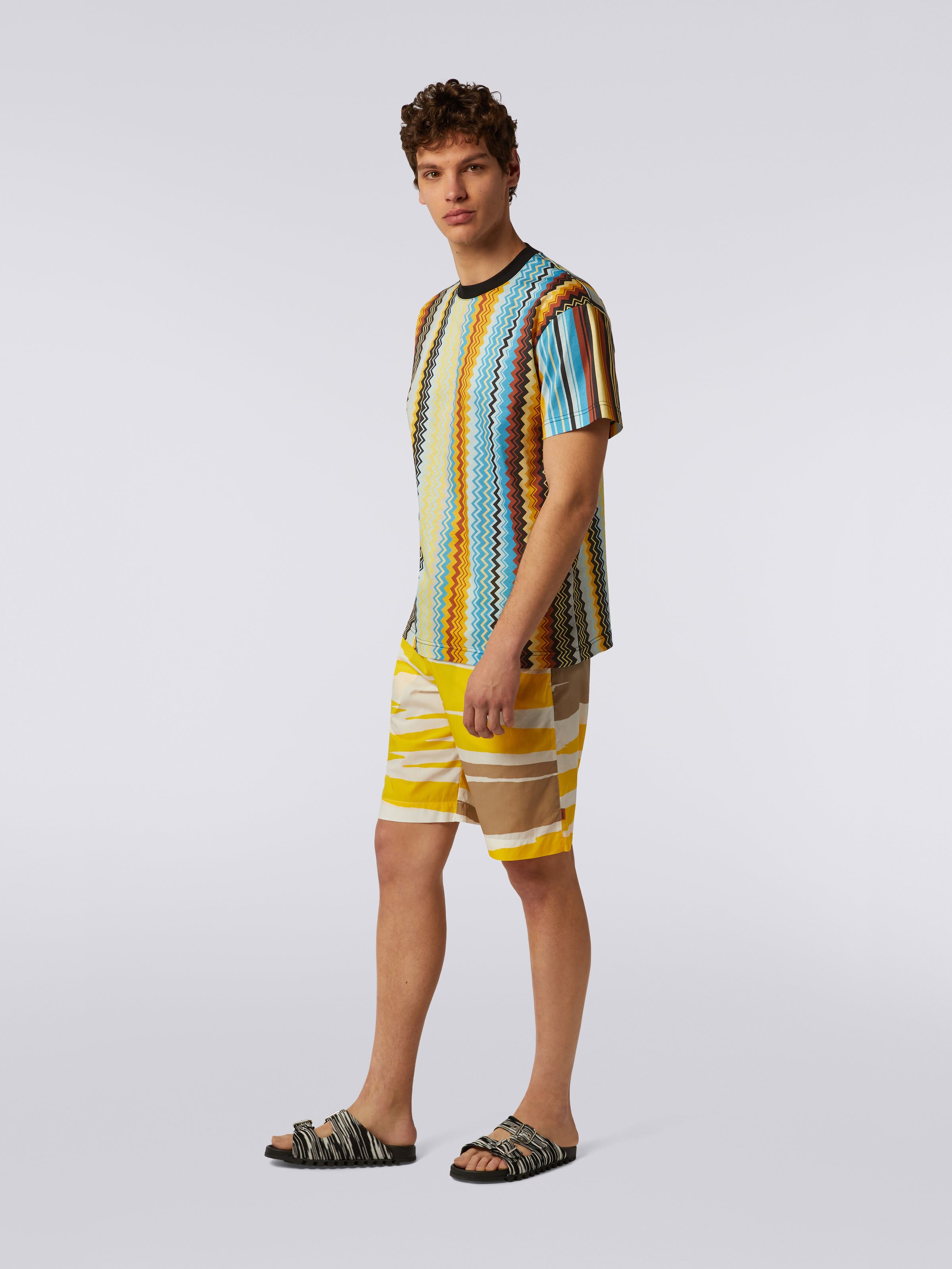T-shirt en coton à col ras du cou avec imprimé zigzag, Multicolore  - 2
