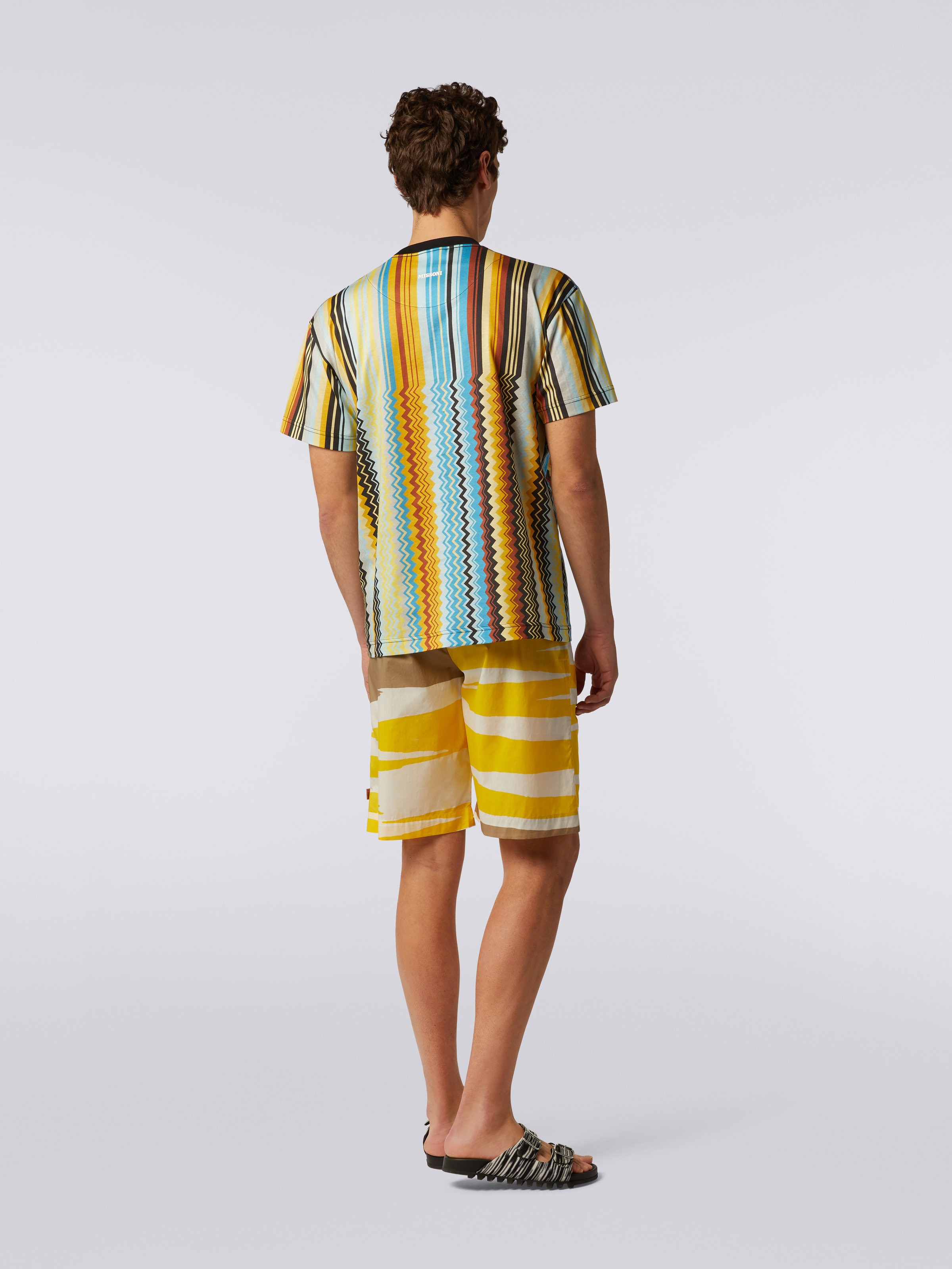 Crew-neck cotton T-shirt with zigzag print, Multicoloured  - 3