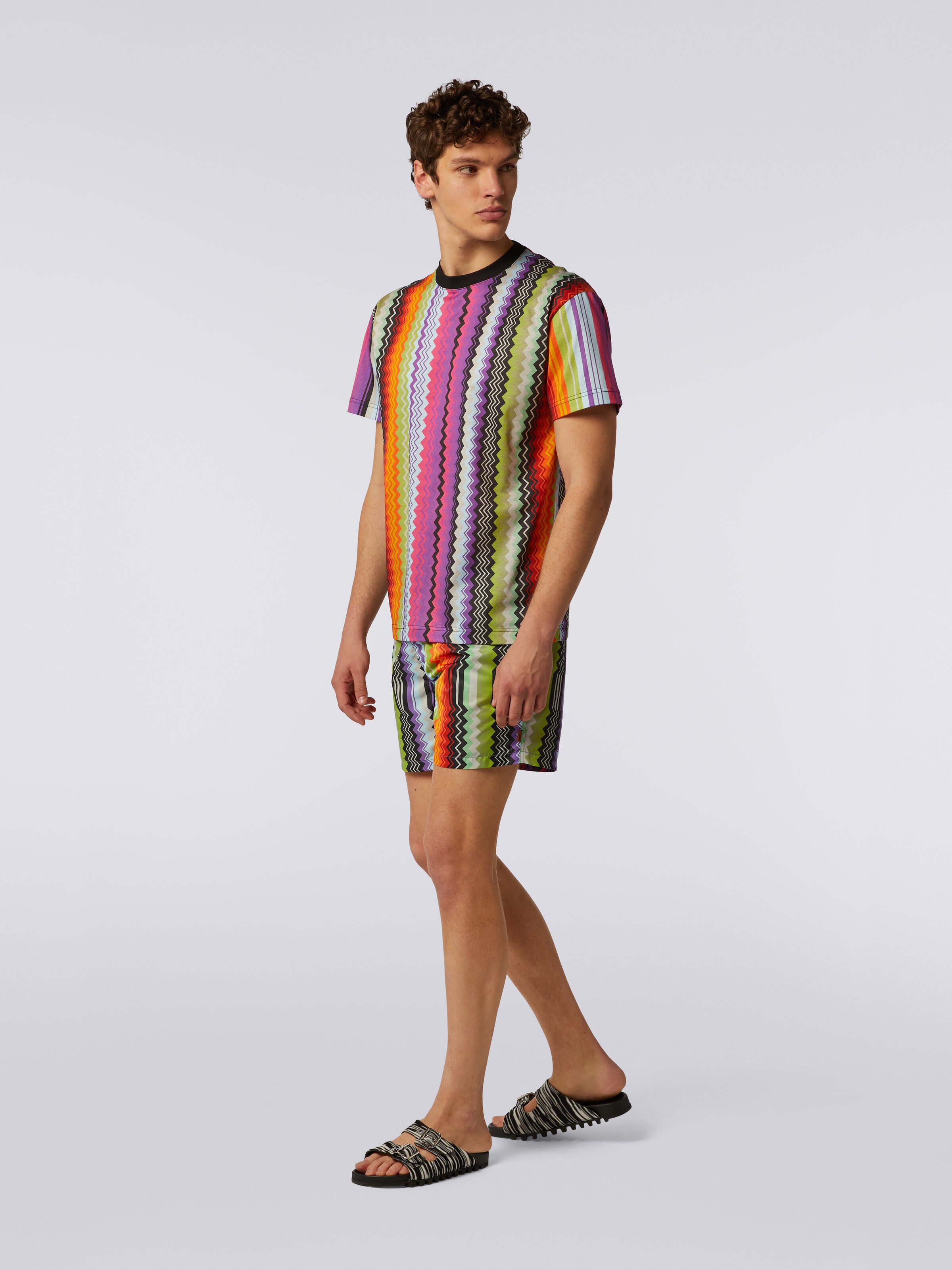 T-shirt girocollo in cotone con stampa a zig zag, Multicolore  - 2