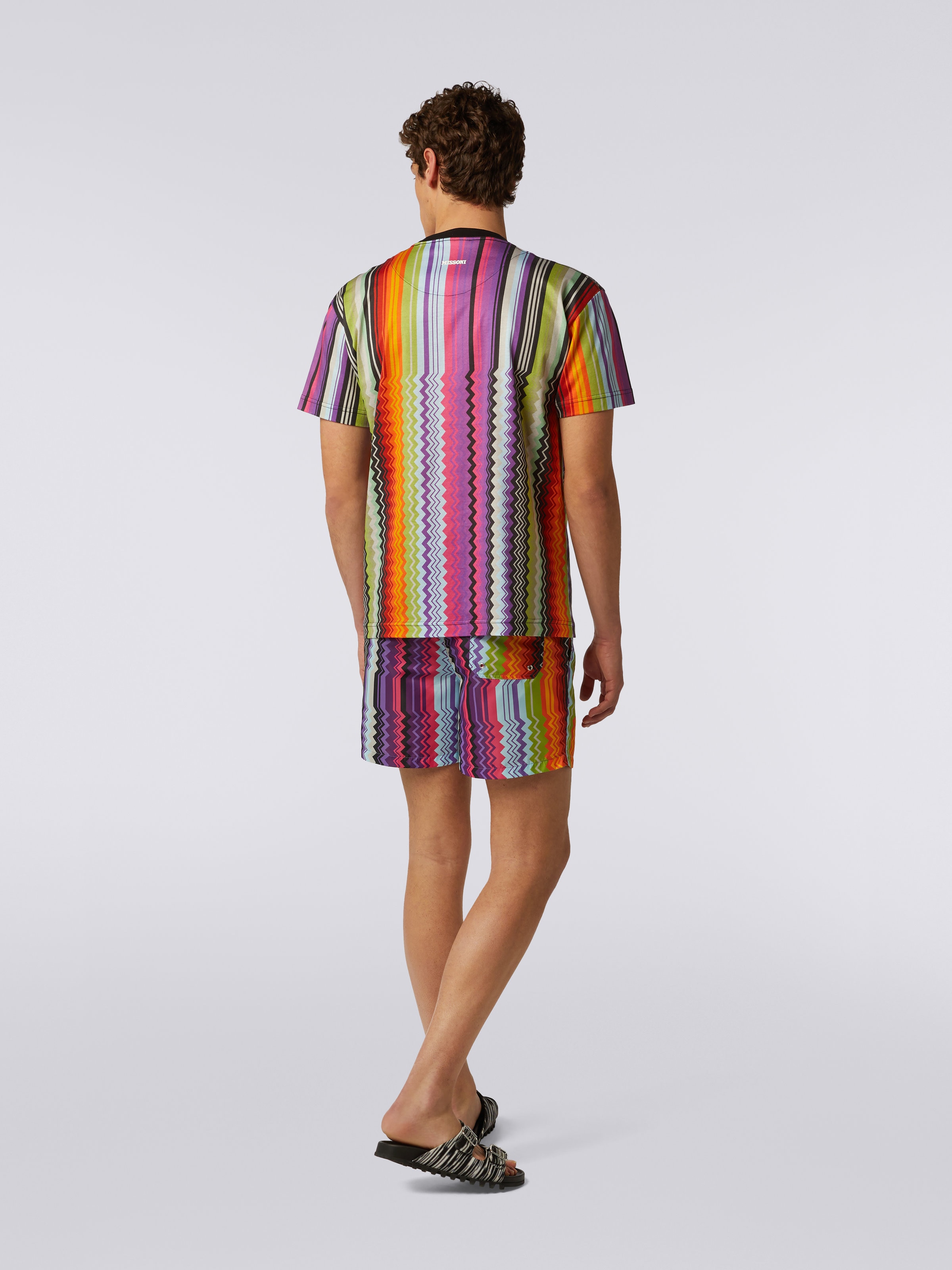 T-shirt girocollo in cotone con stampa a zig zag, Multicolore  - 3