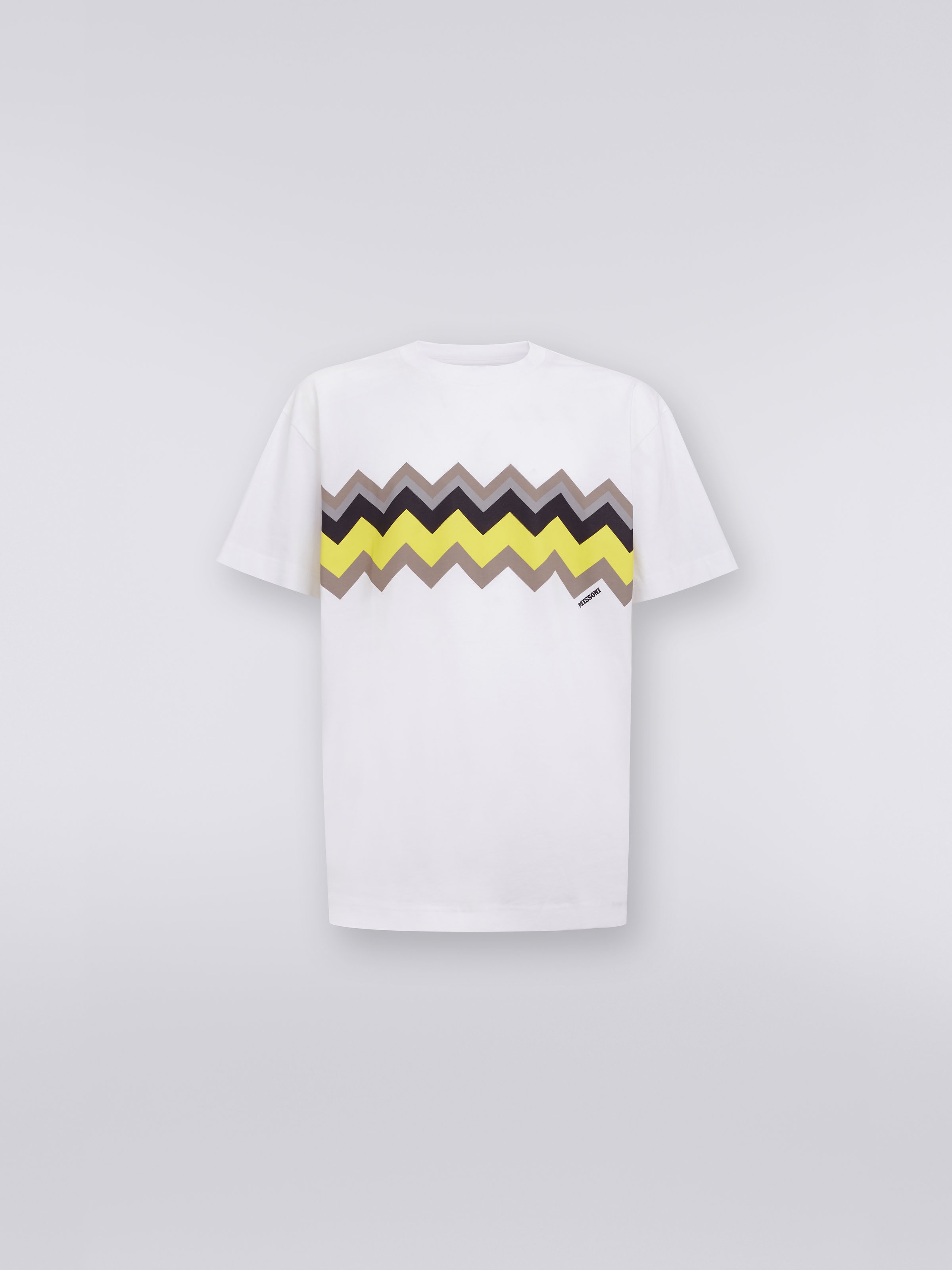 Zigzag cotton jersey crew-neck T-shirt, White, Yellow & Grey - 0