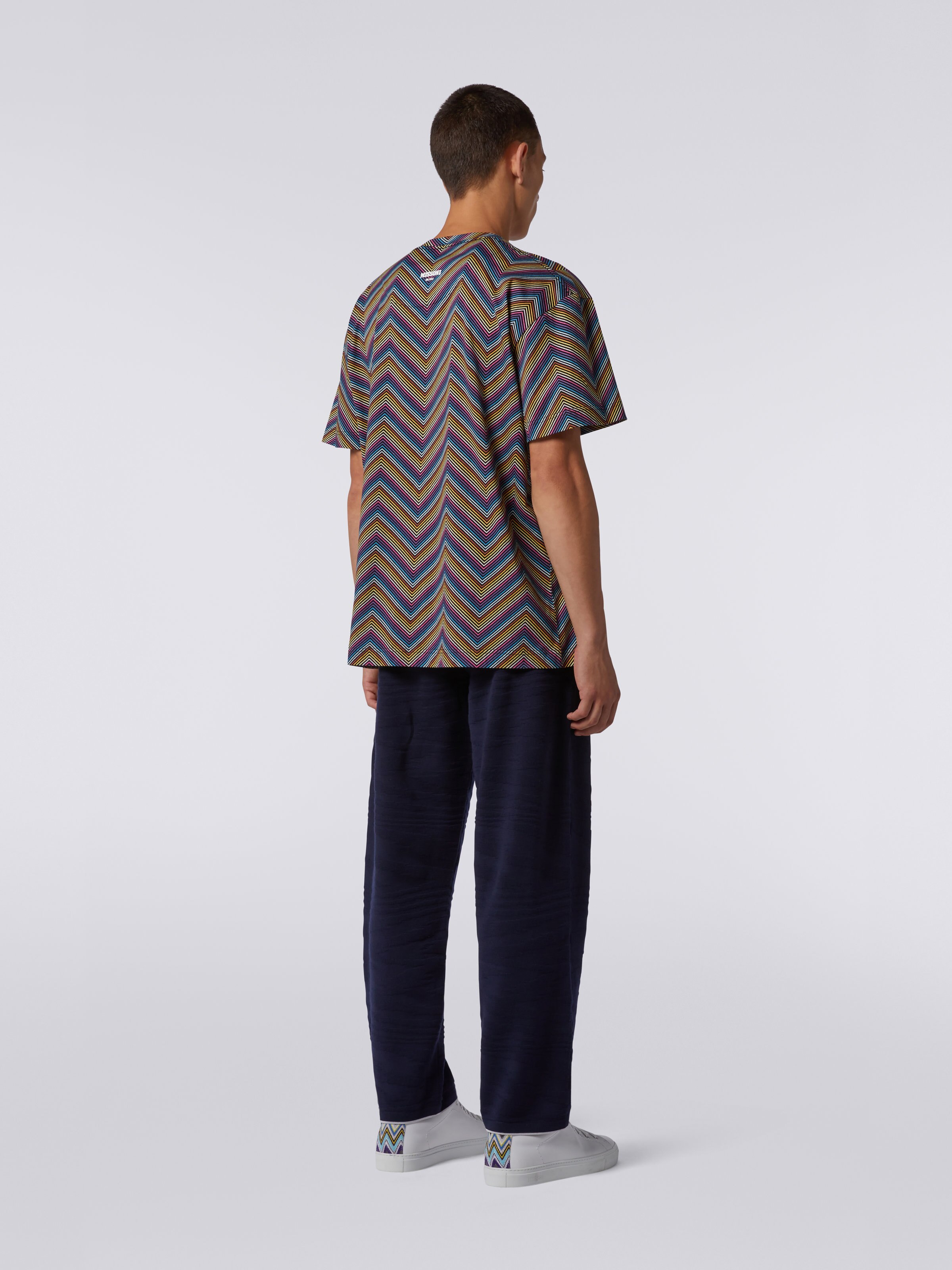 Camiseta de cuello redondo de algodón en zigzag integral, Multicolor  - 3