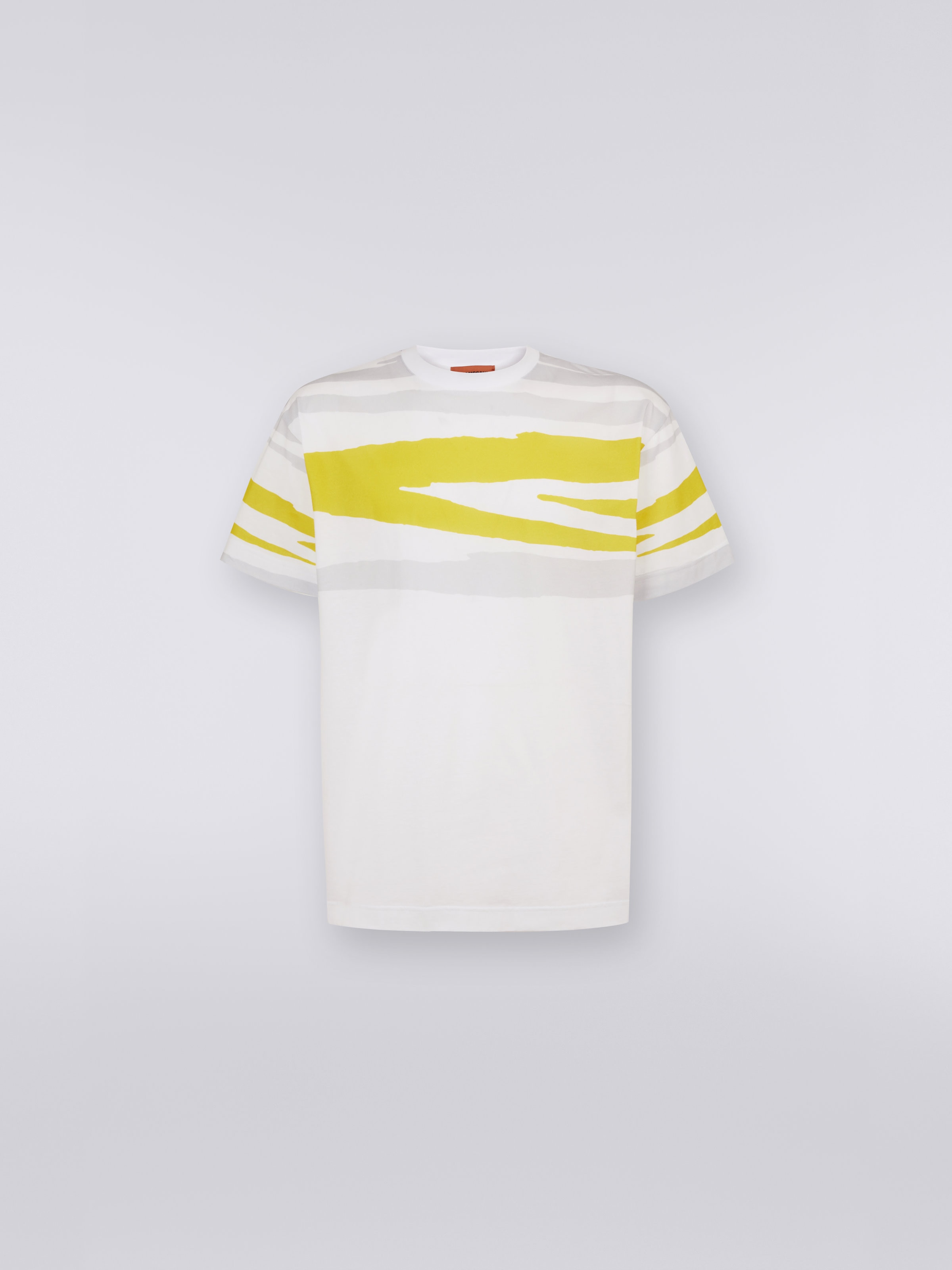 T-shirt girocollo in jersey di cotone fiammato, Bianco, Giallo &  Grigio - 0