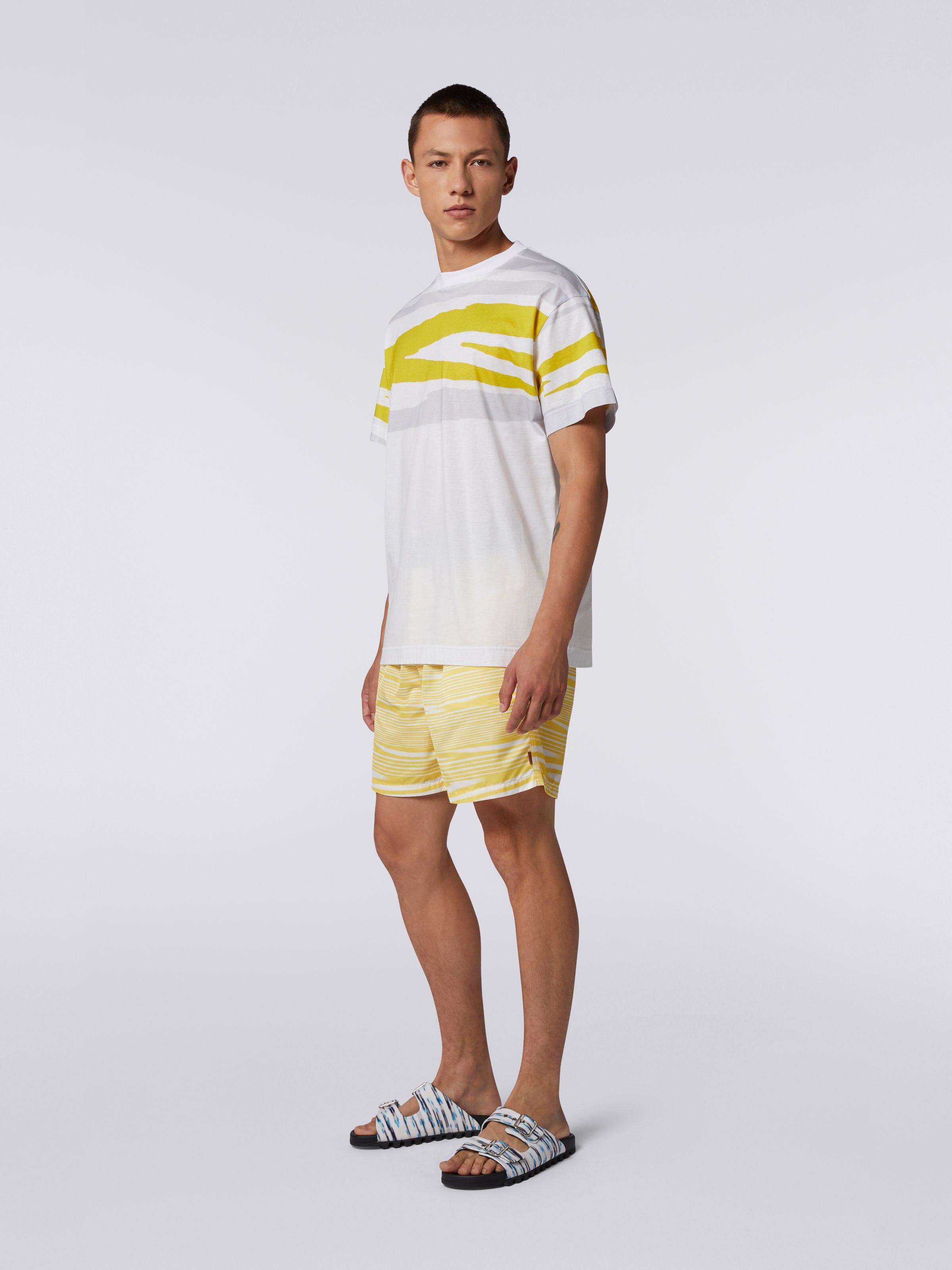 T-shirt girocollo in jersey di cotone fiammato, Bianco, Giallo &  Grigio - 2