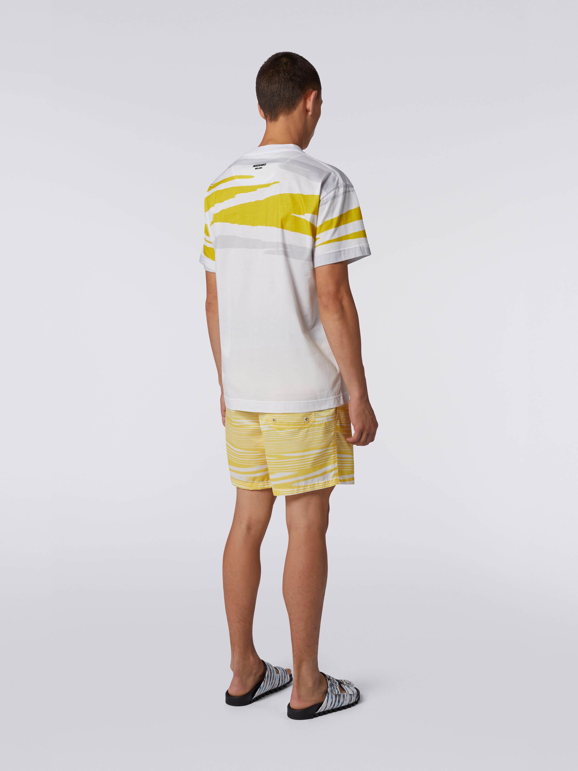 T-shirt girocollo in jersey di cotone fiammato, Bianco, Giallo &  Grigio - 3