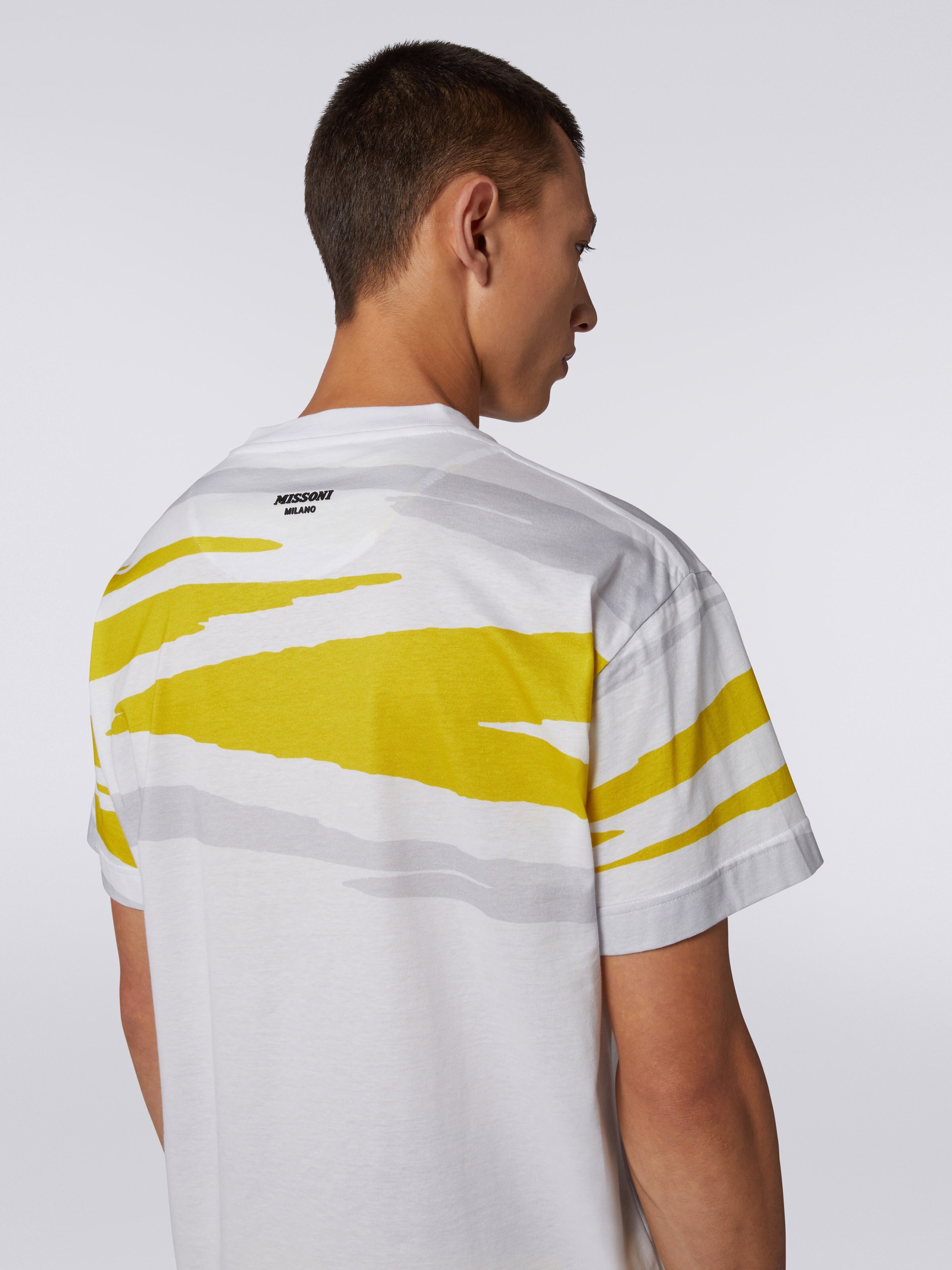 T-shirt girocollo in jersey di cotone fiammato, Bianco, Giallo &  Grigio - 4