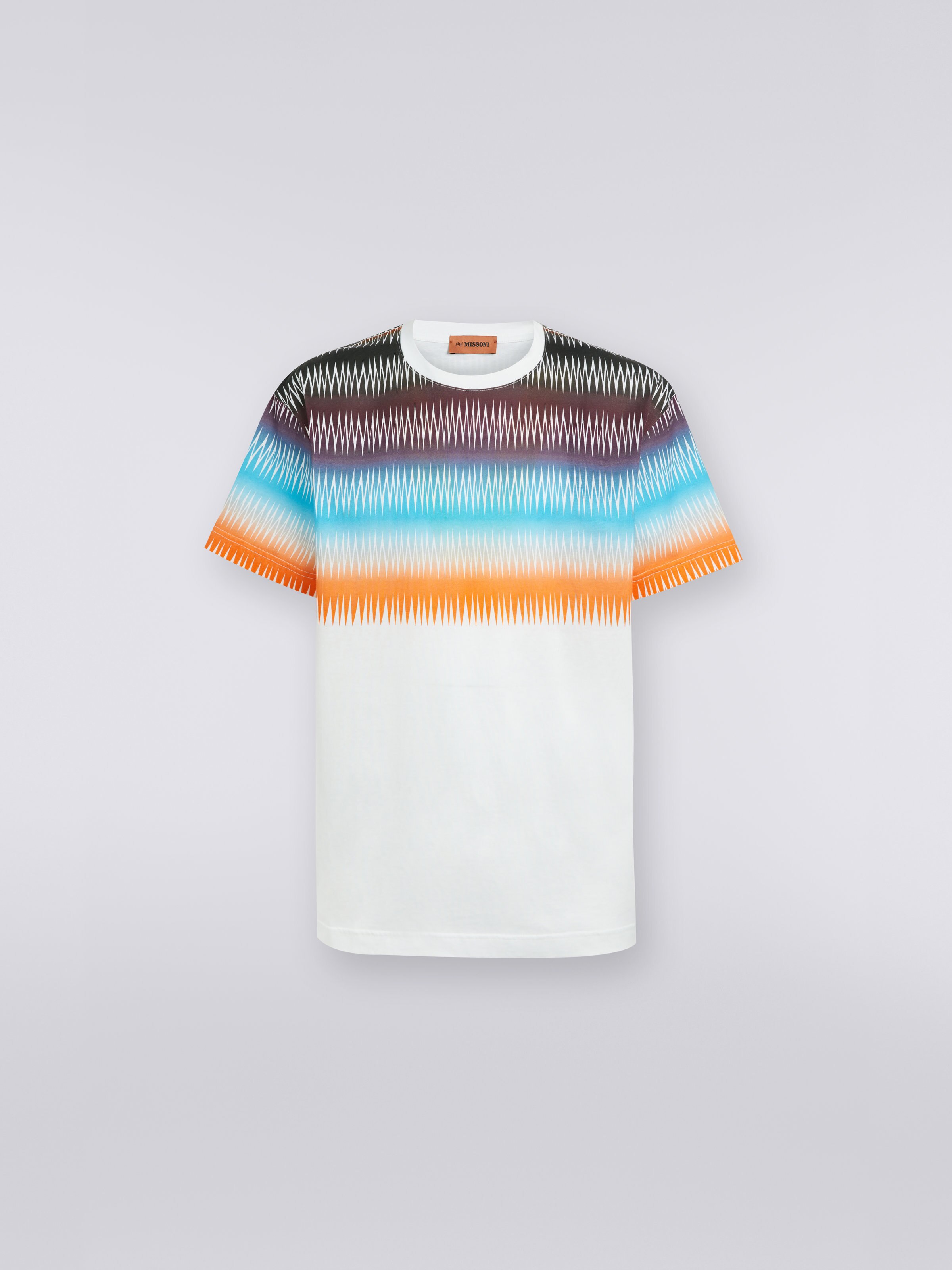 T-shirt girocollo oversize in cotone con zig zag dégradé, Multicolore - 0