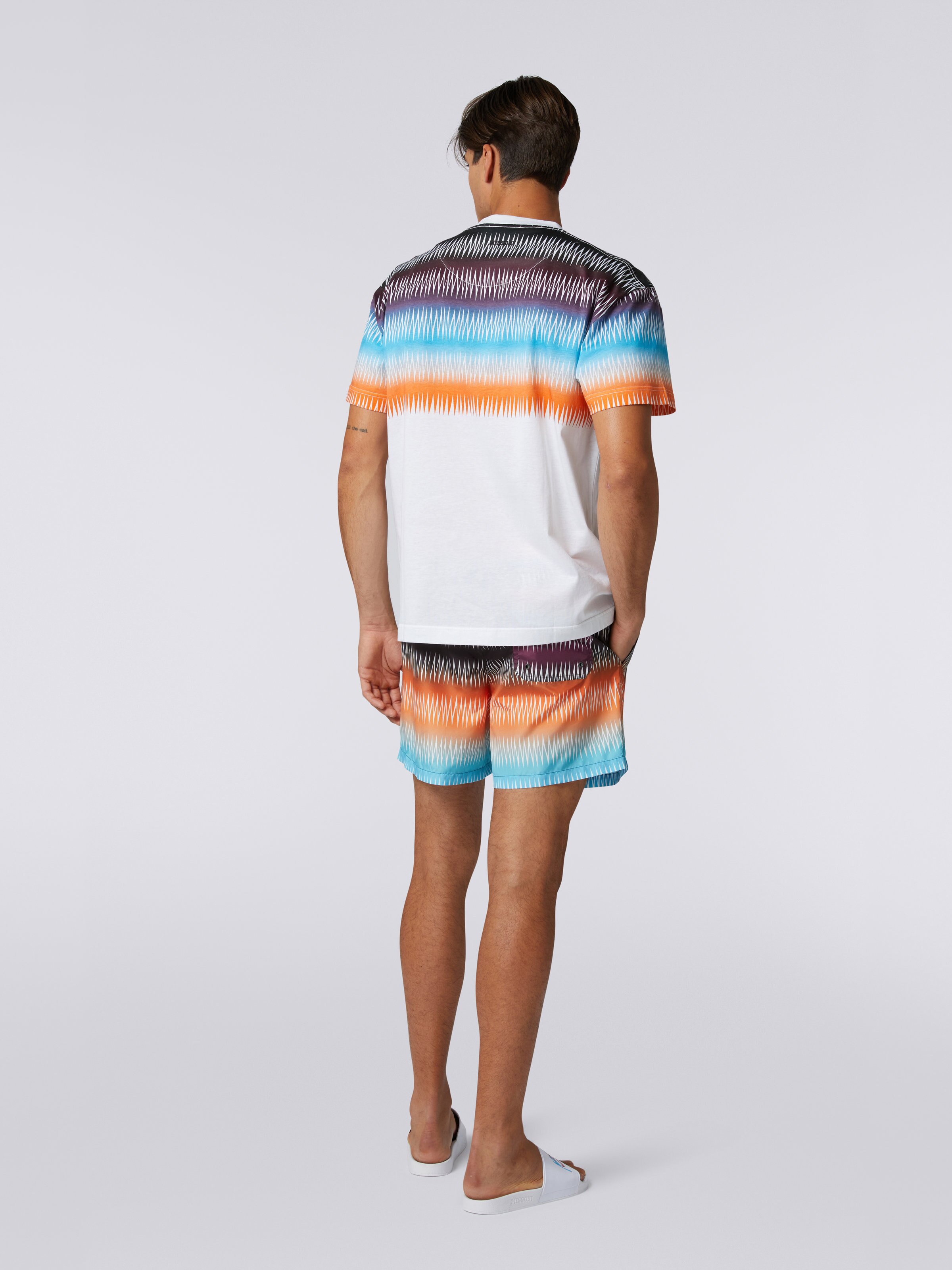 Oversized cotton crew-neck T-shirt with dégradé zigzag print, Multicoloured - 3