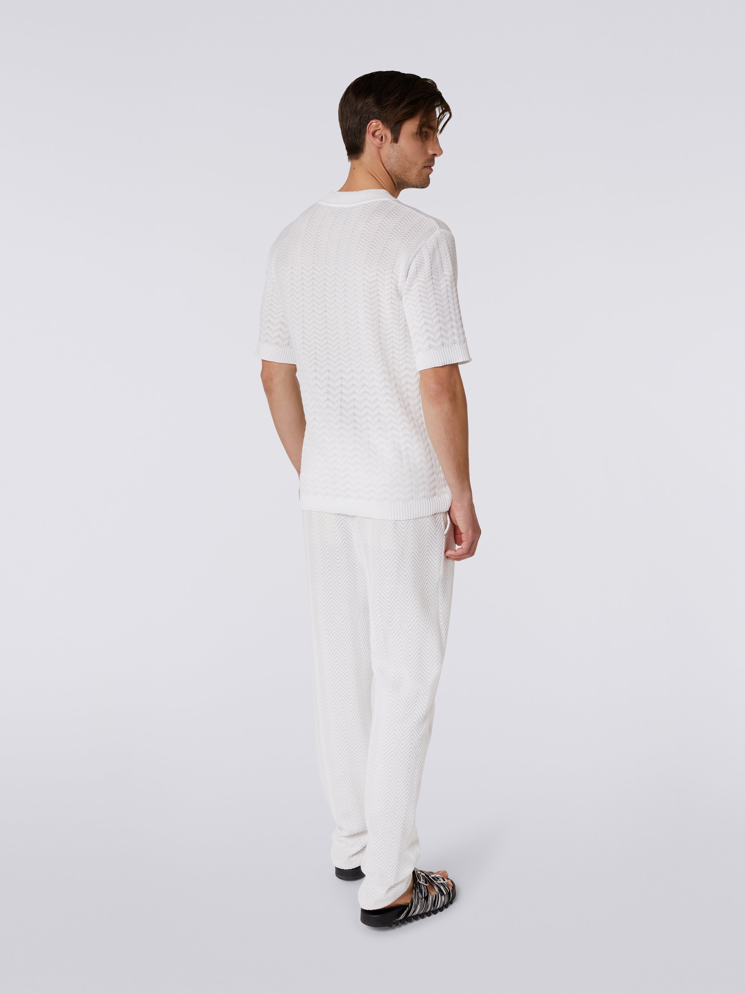 T-shirt girocollo in cotone con chevron tono su tono, Bianco  - 3