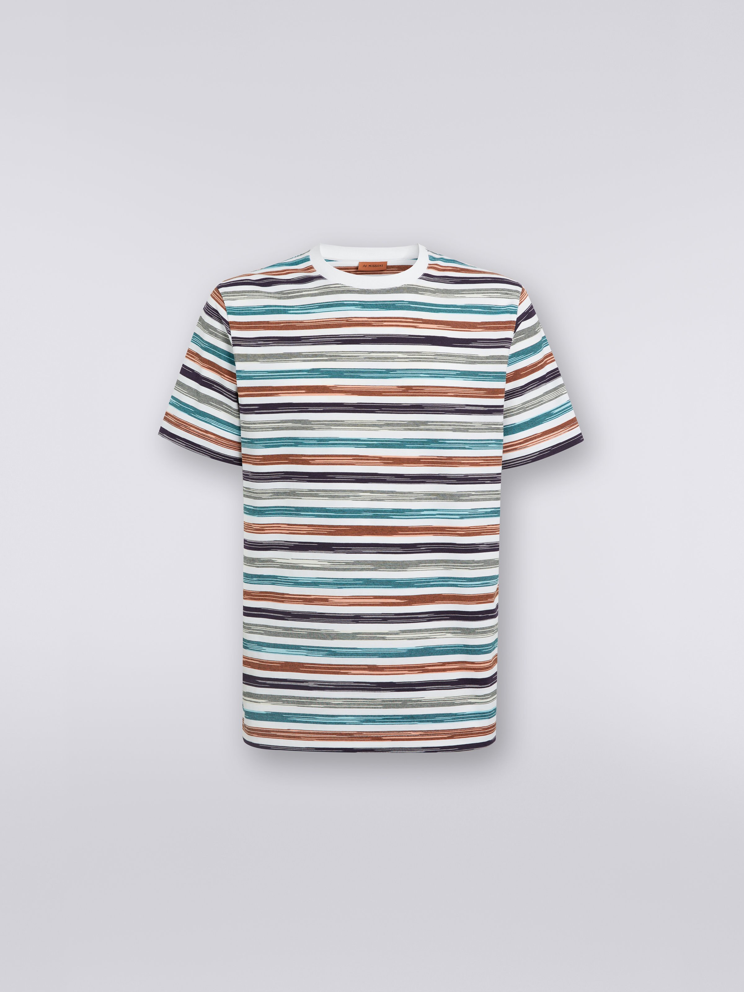 Camiseta de cuello redondo en tejido jersey de algodón flameado, Multicolor  - 0