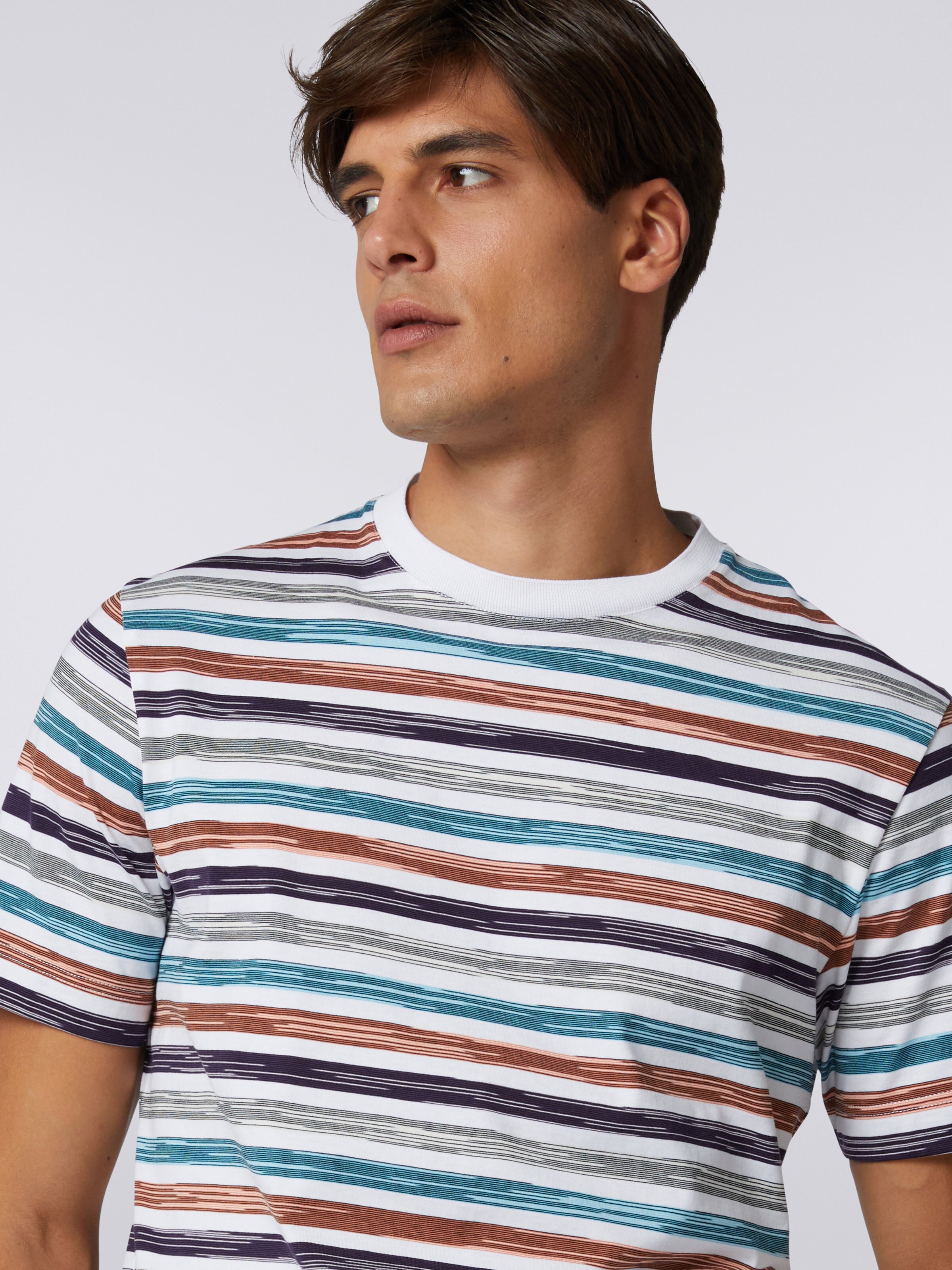 Camiseta de cuello redondo en tejido jersey de algodón flameado, Multicolor  - 4